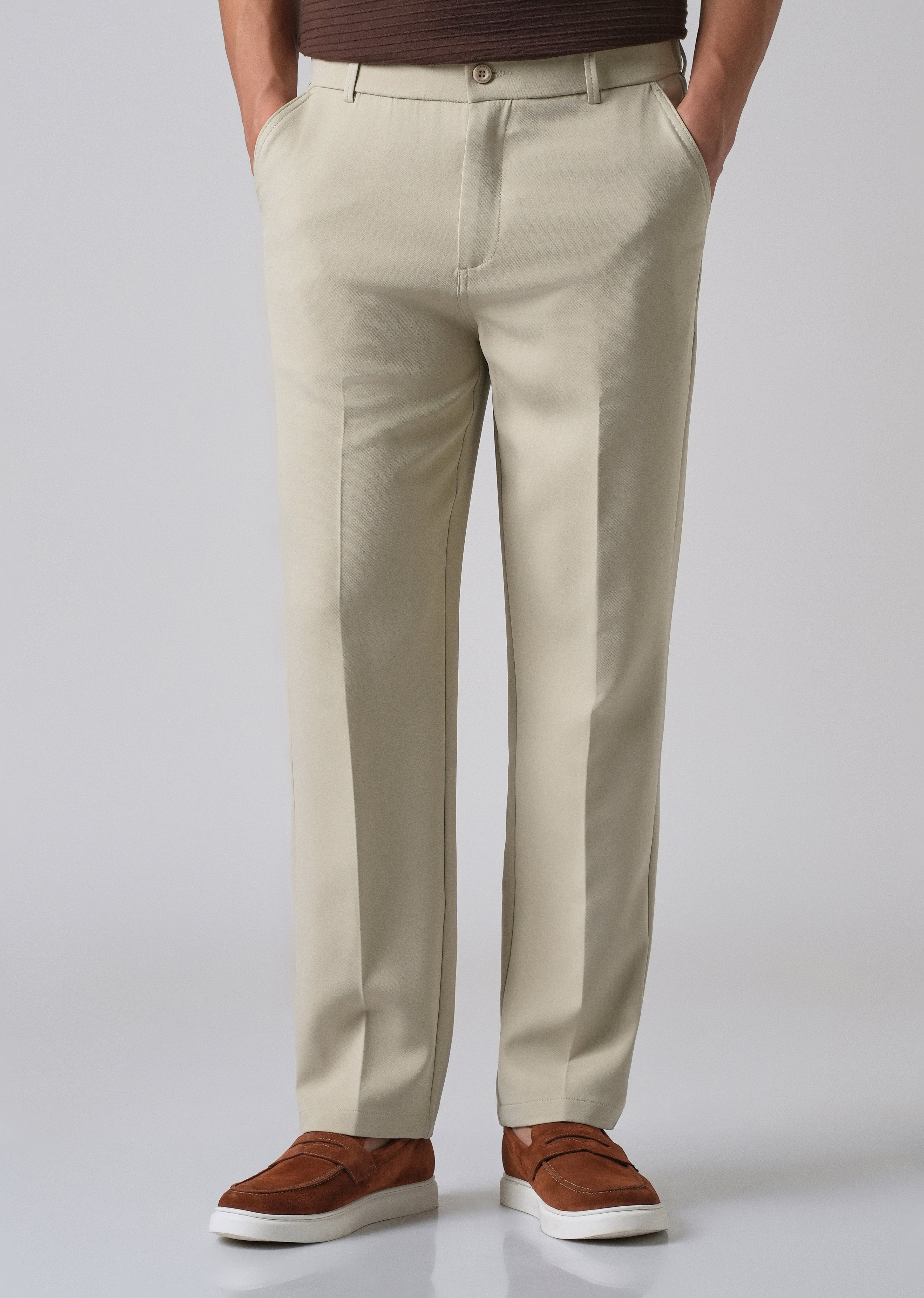 Ecru Beige Relaxed Fit Trousers