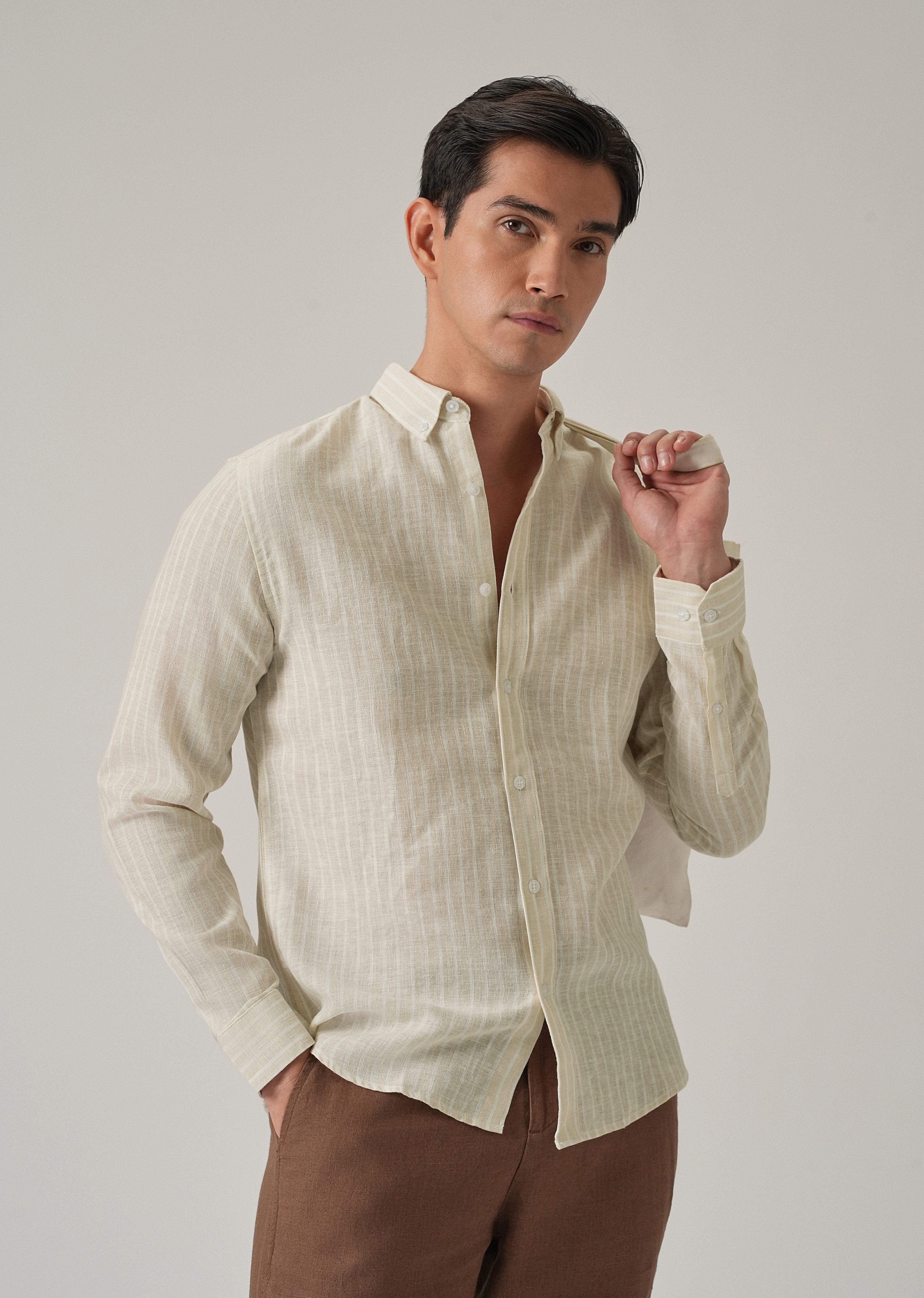 Ecru Beige Stripe Linen Shirt