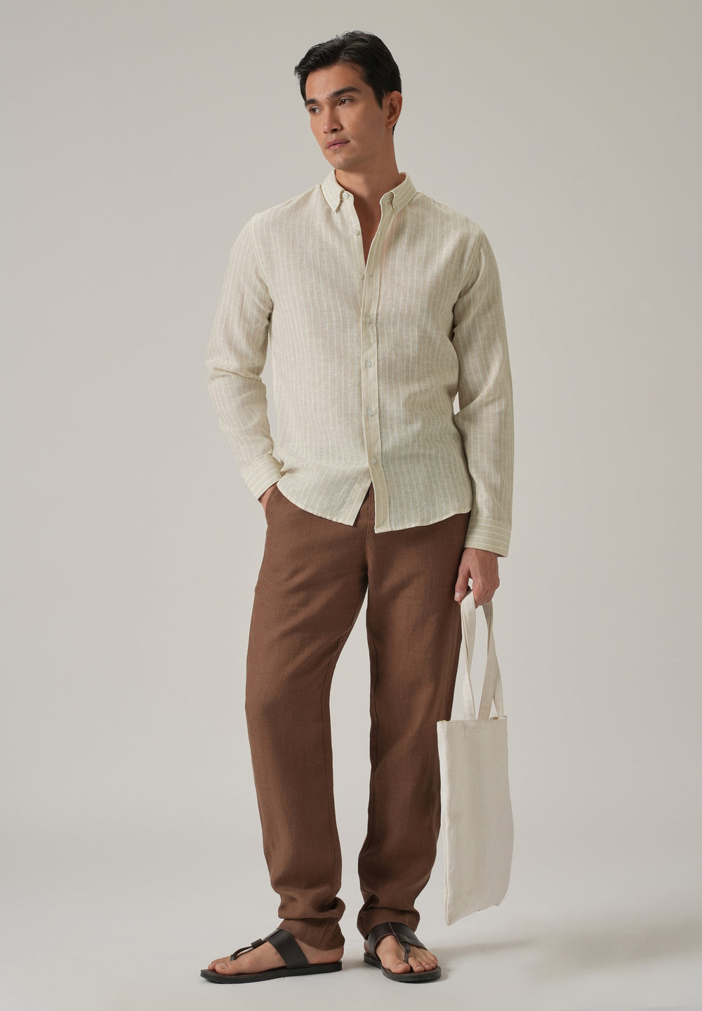 Ecru Beige Stripe Linen Shirt