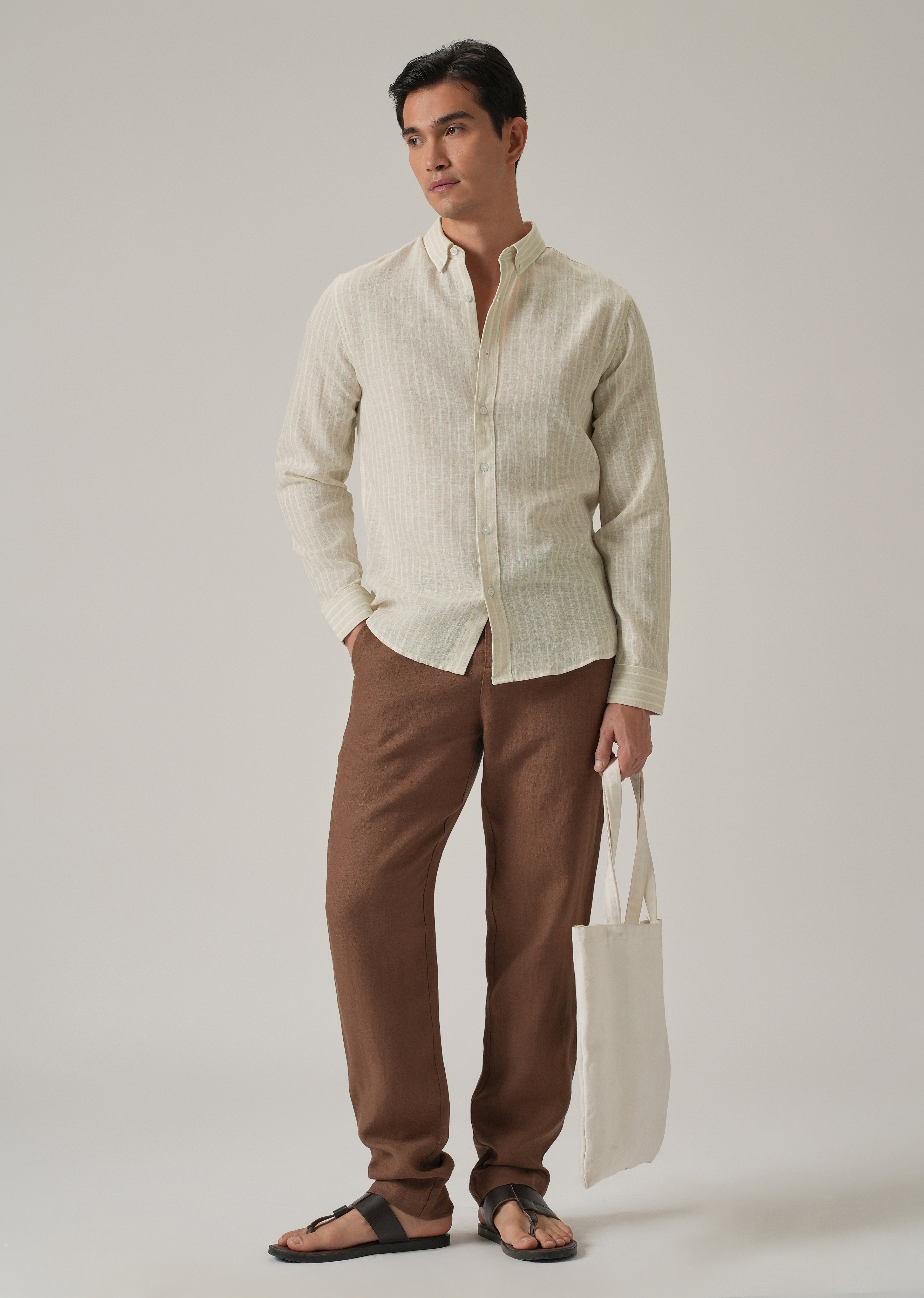 Ecru Beige Stripe Linen Shirt