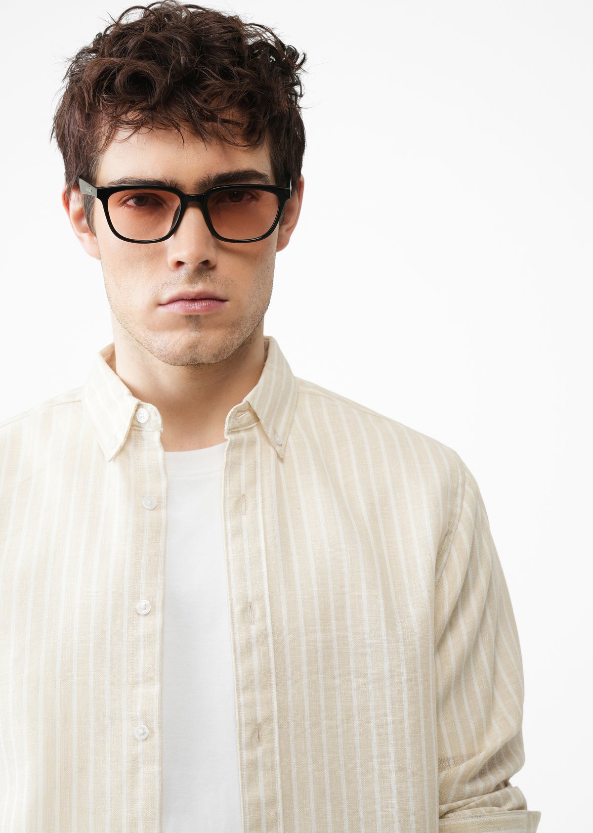 Ecru Beige Striped Linen Shirt