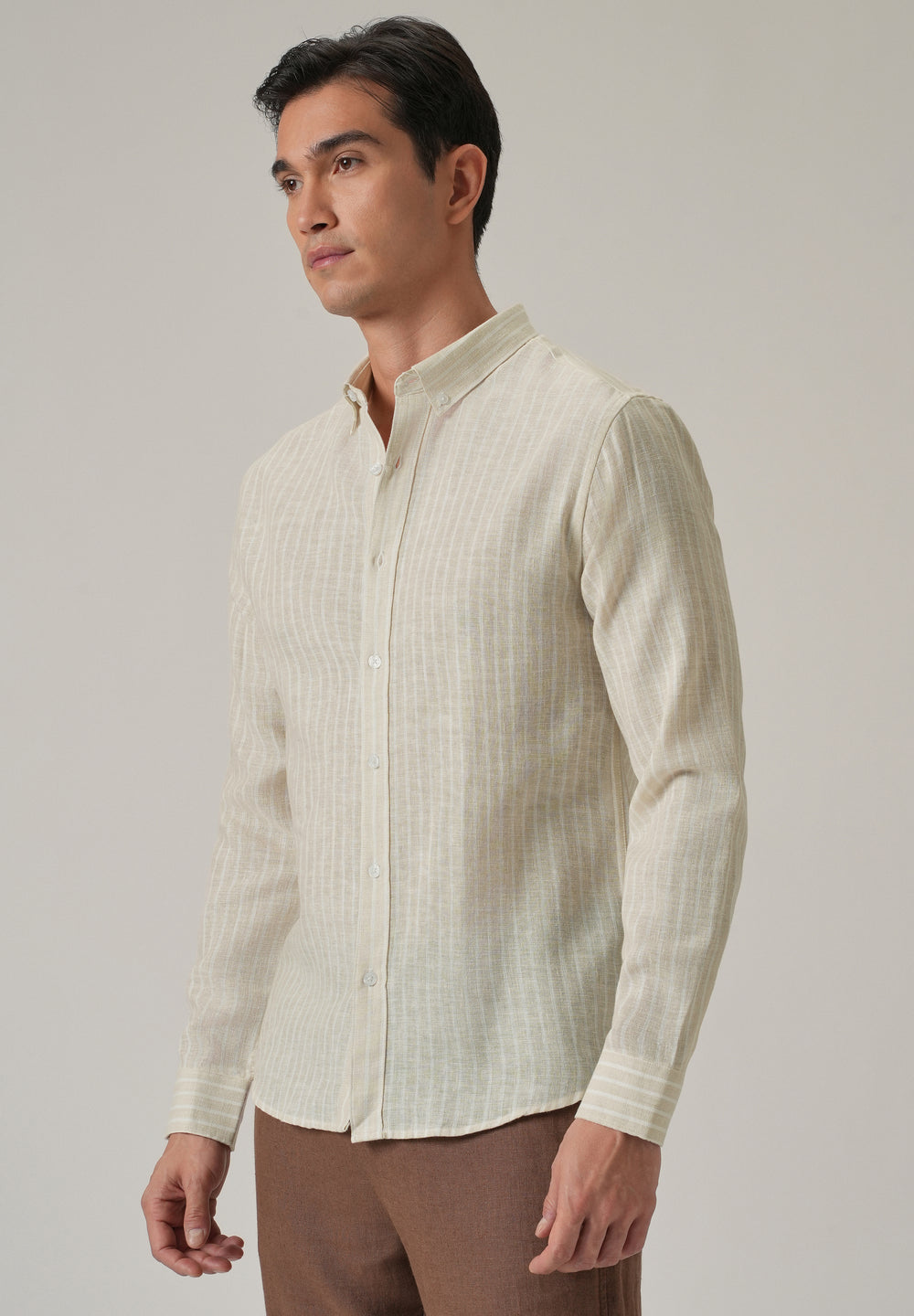 Ecru Beige Stripe Linen Shirt