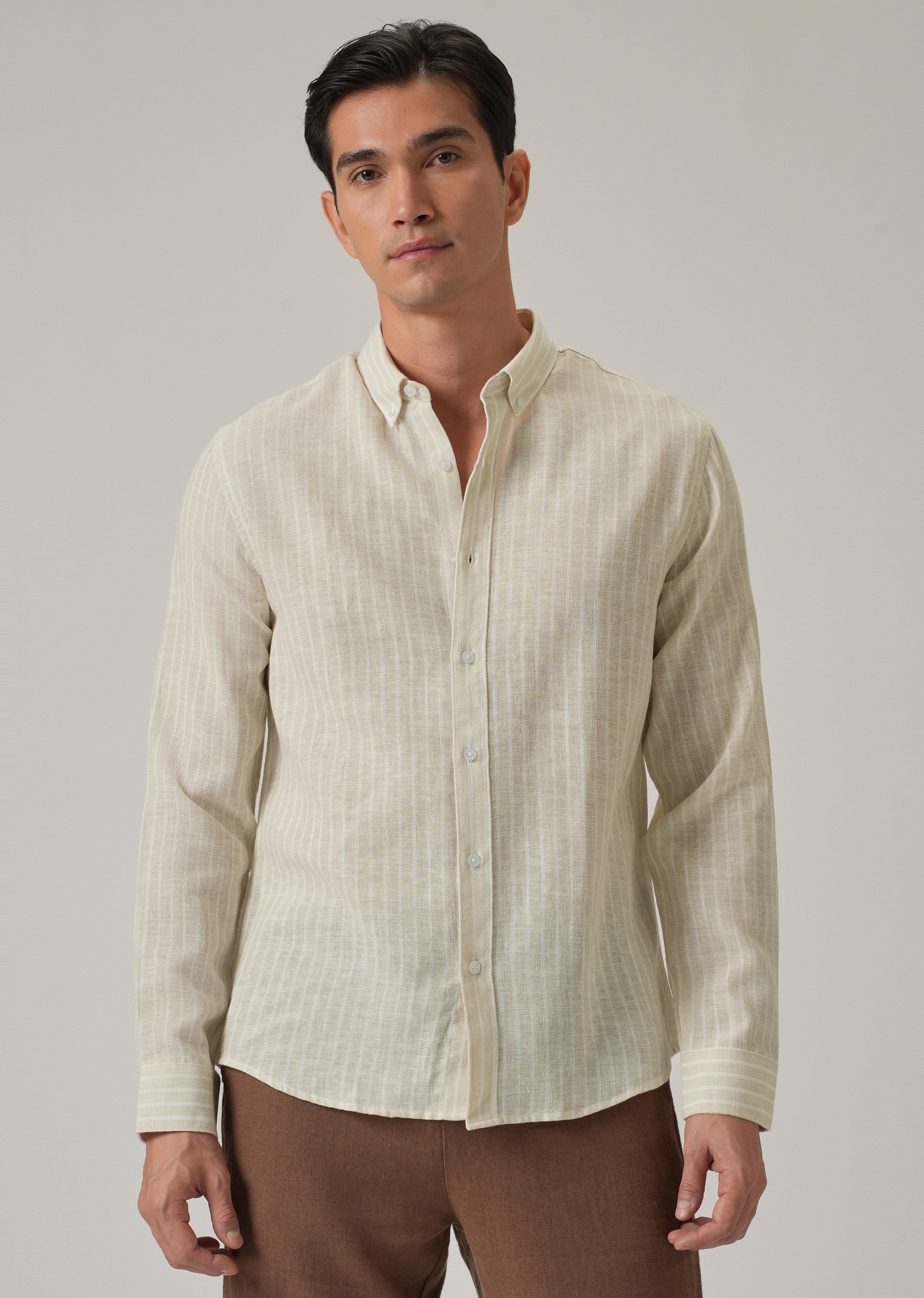 Ecru Beige Stripe Linen Shirt