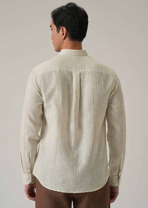 Ecru Beige Stripe Linen Shirt