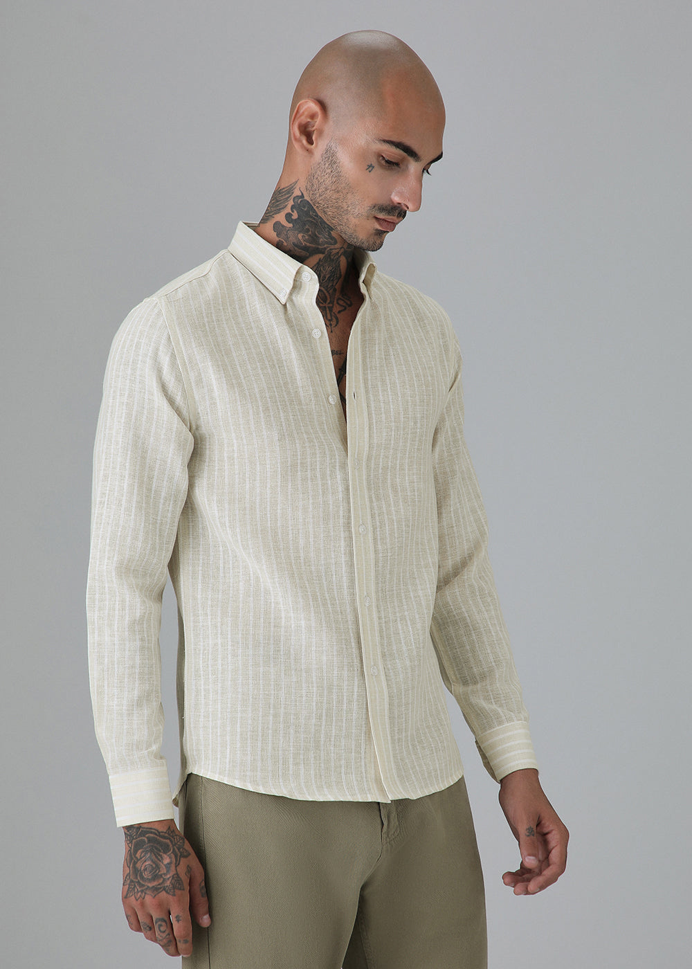 Ecru Beige Stripe Linen Shirt