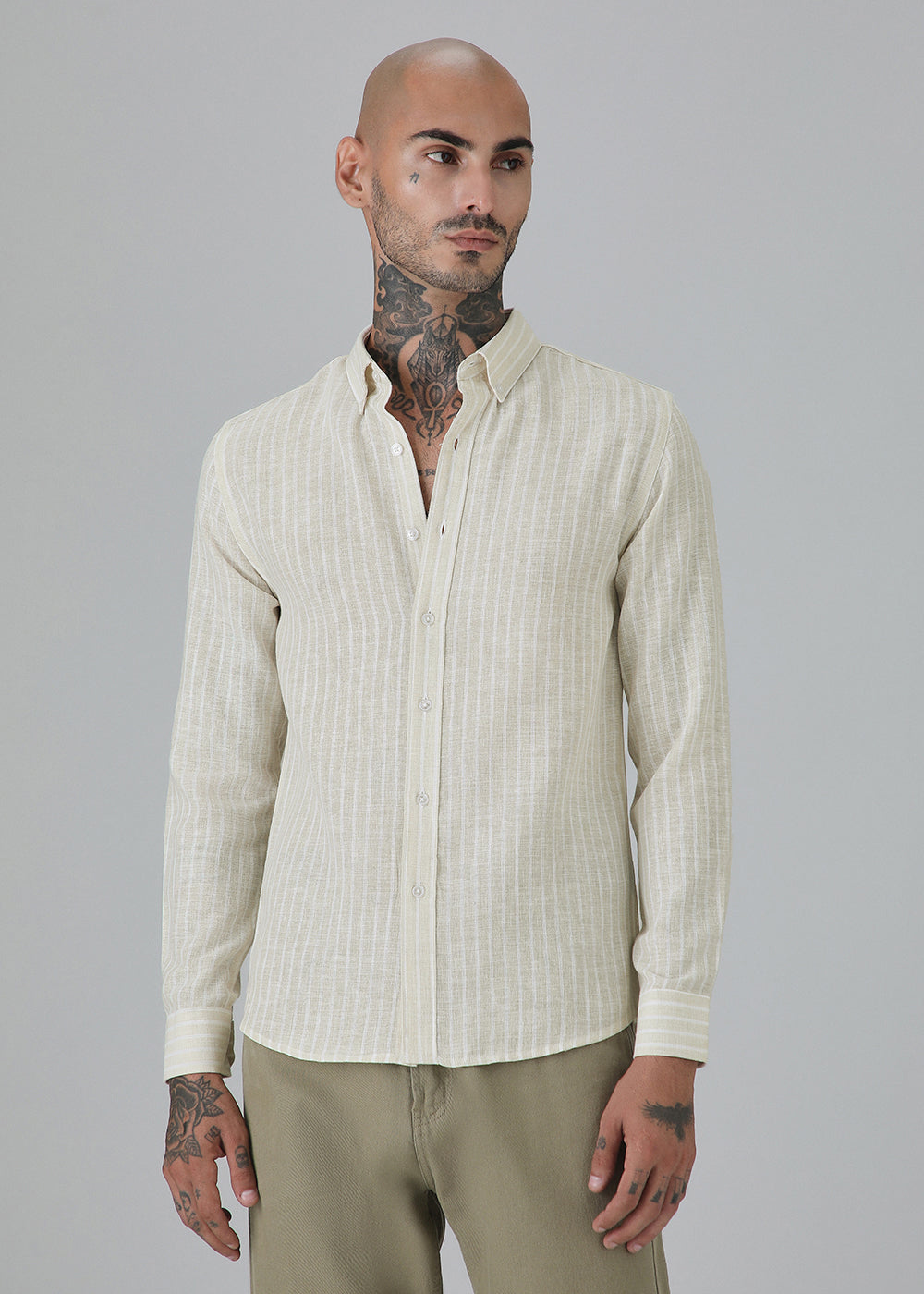 Ecru Beige Stripe Linen Shirt