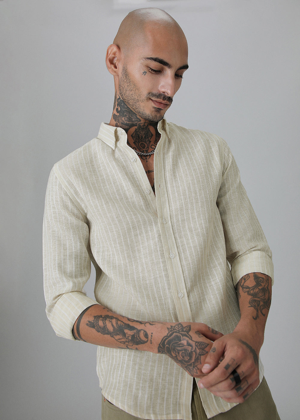 Ecru Beige Stripe Linen Shirt