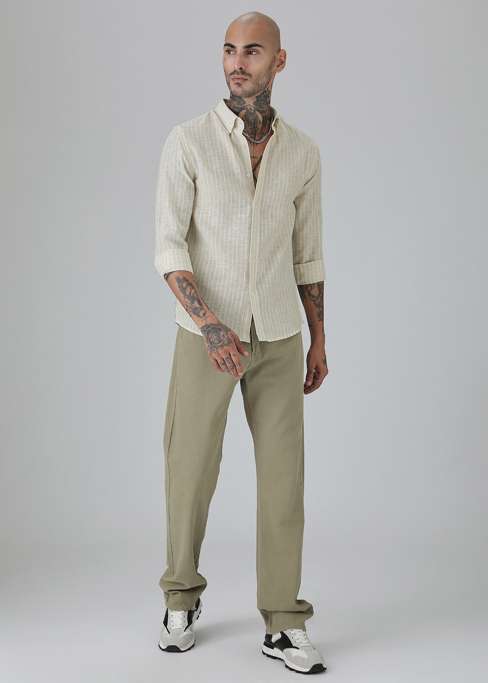 Ecru Beige Stripe Linen Shirt