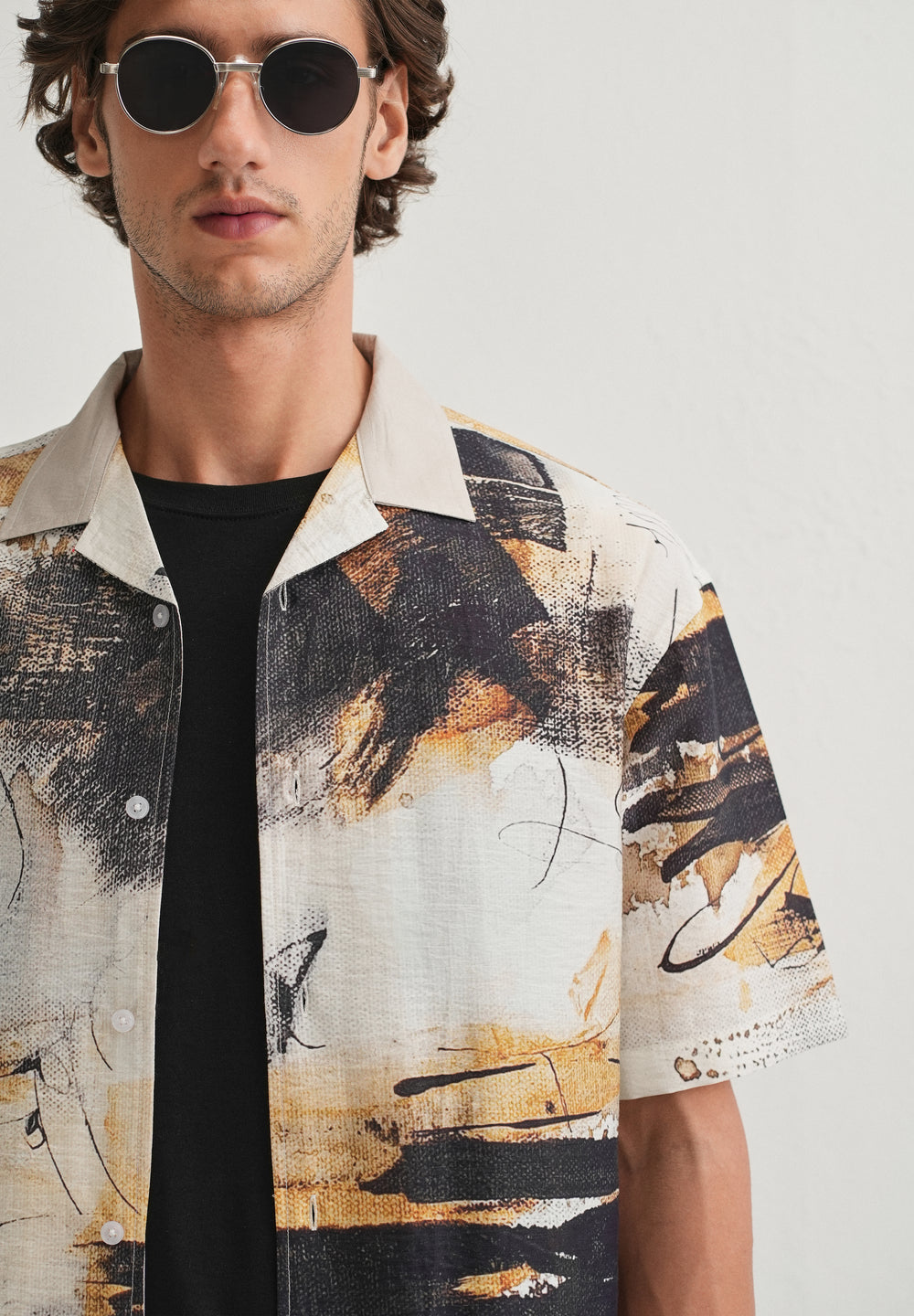 Ecru Brushstroke Placement Print Shirt