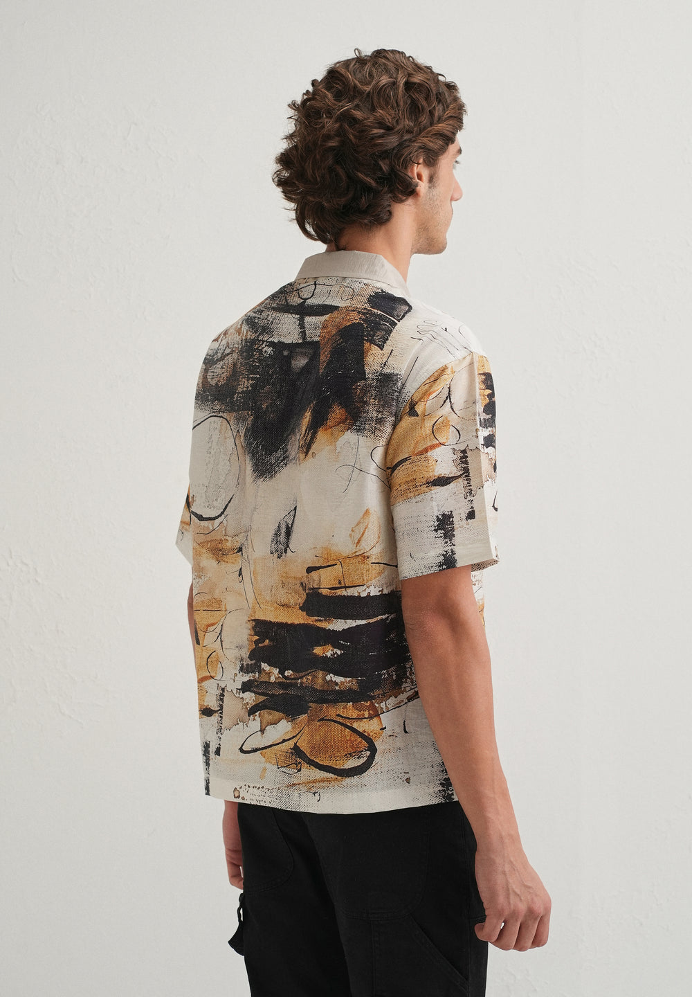 Ecru Brushstroke Placement Print Shirt