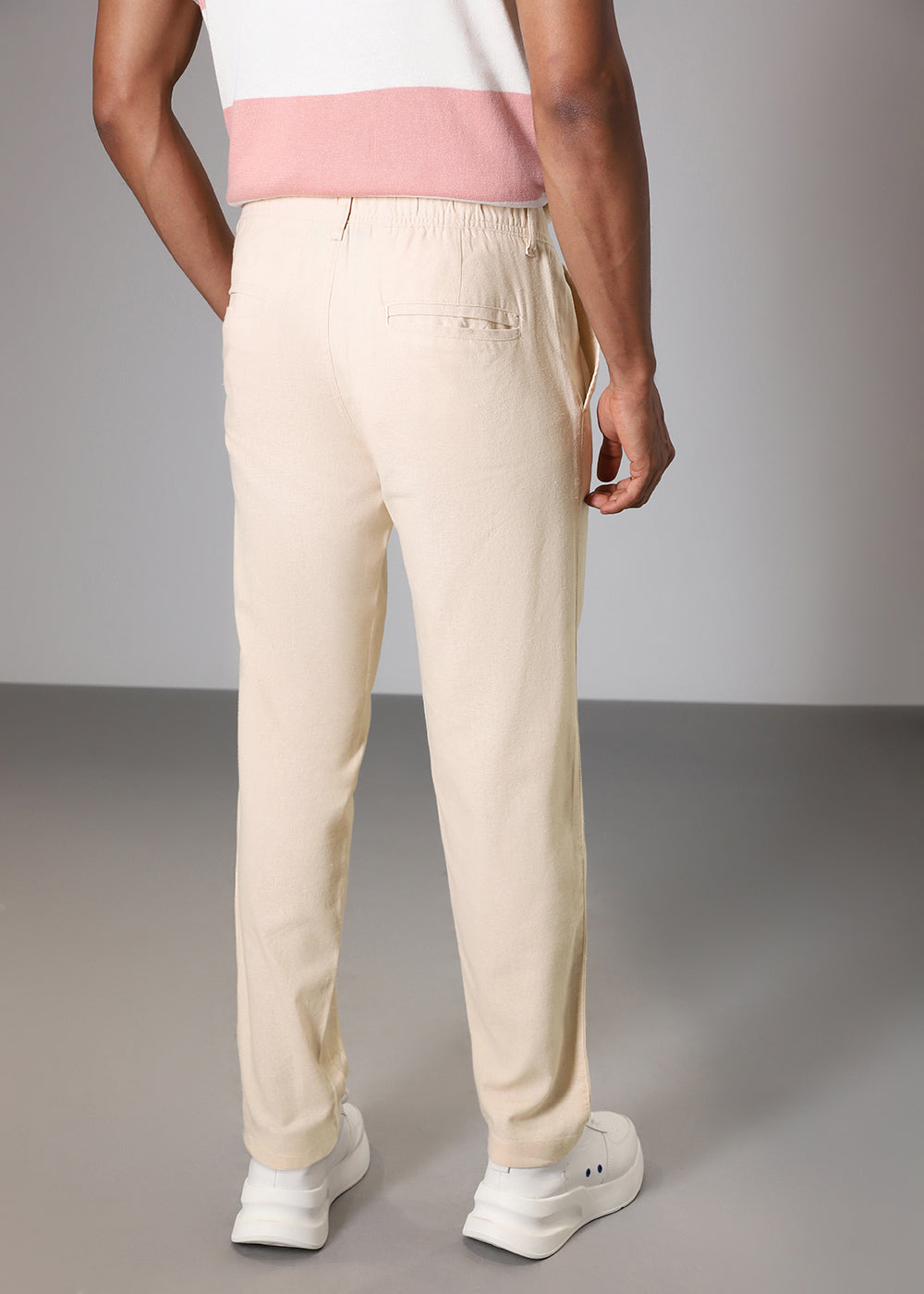 Ecru Cream Comfort Fit Linen Pant