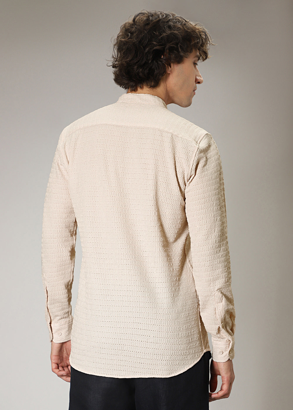 Ecru Cream Knitted Crochet Shirt