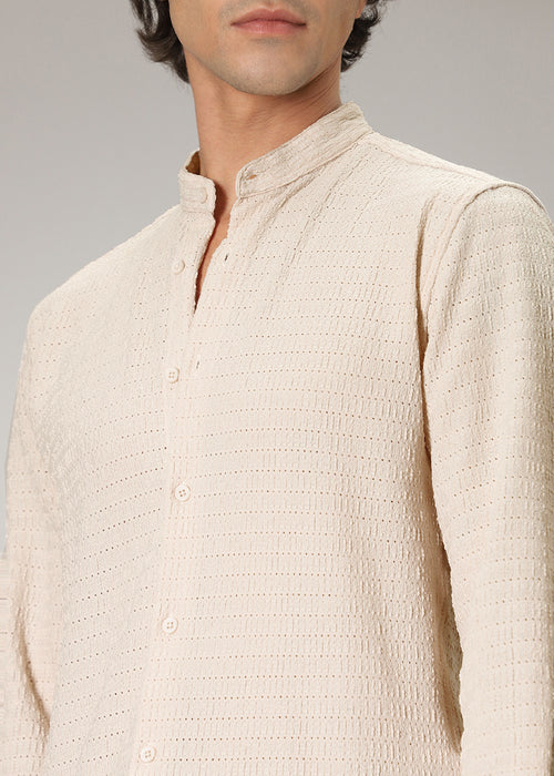 Ecru Cream Knitted Crochet Shirt