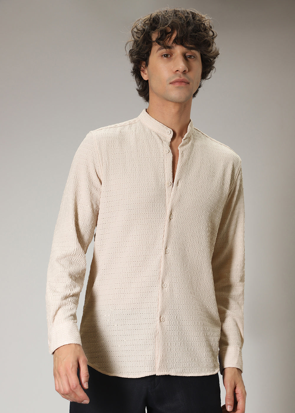 Ecru Cream Knitted Crochet Shirt
