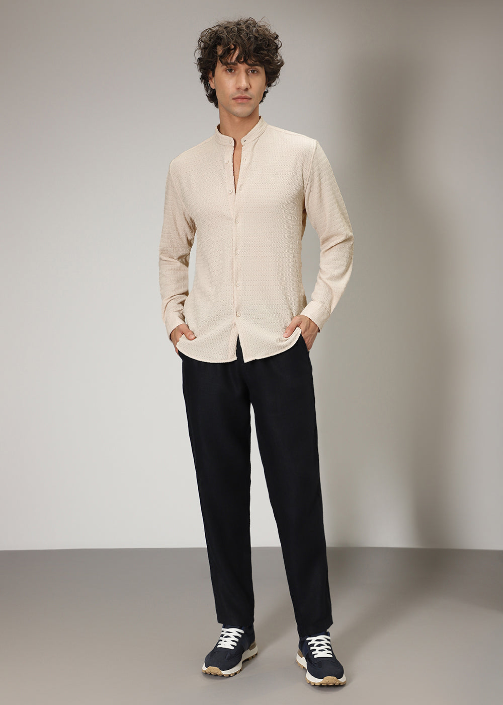 Ecru Cream Knitted Crochet Shirt
