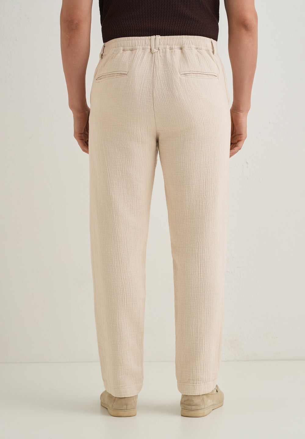 Ecru Crinkled Cotton Trouser