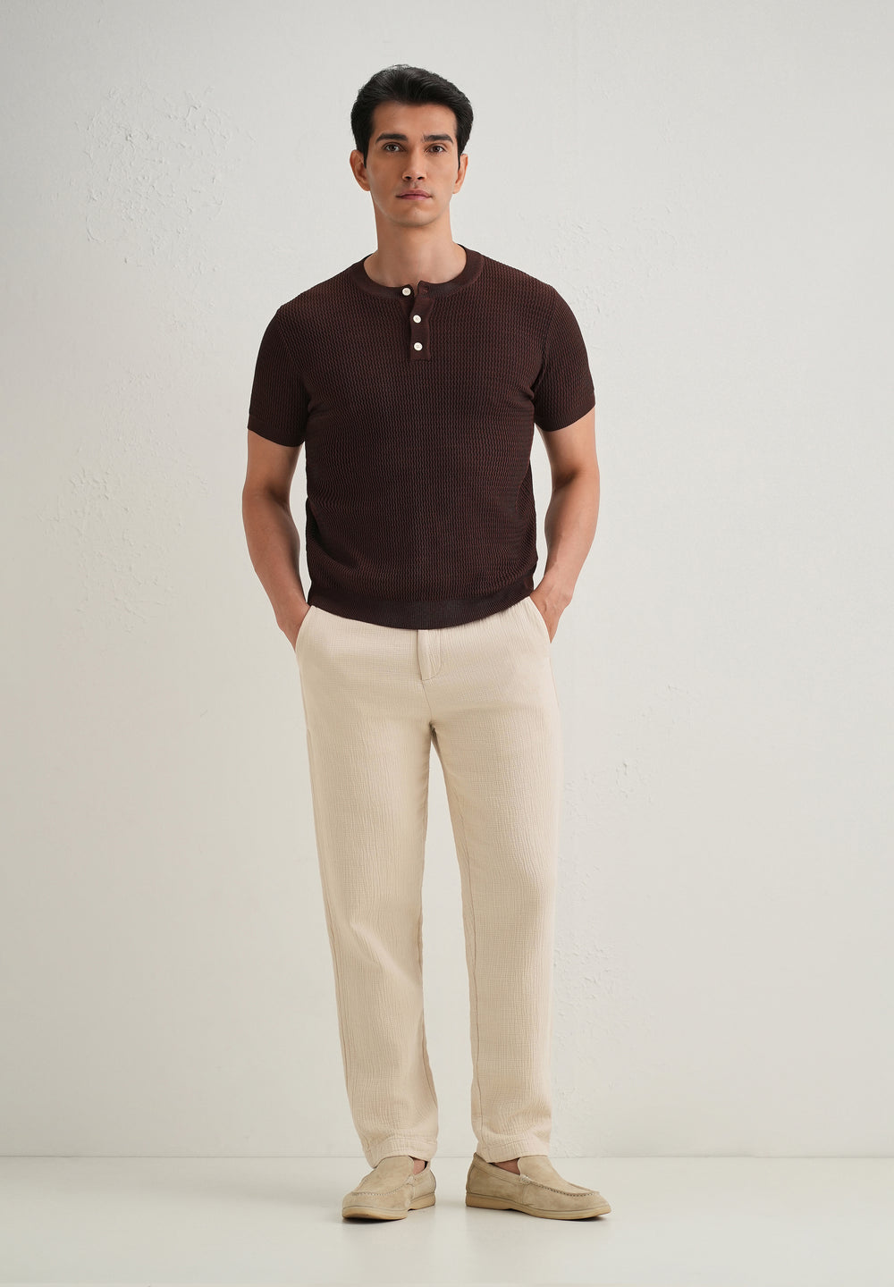 Ecru Crinkled Cotton Trouser