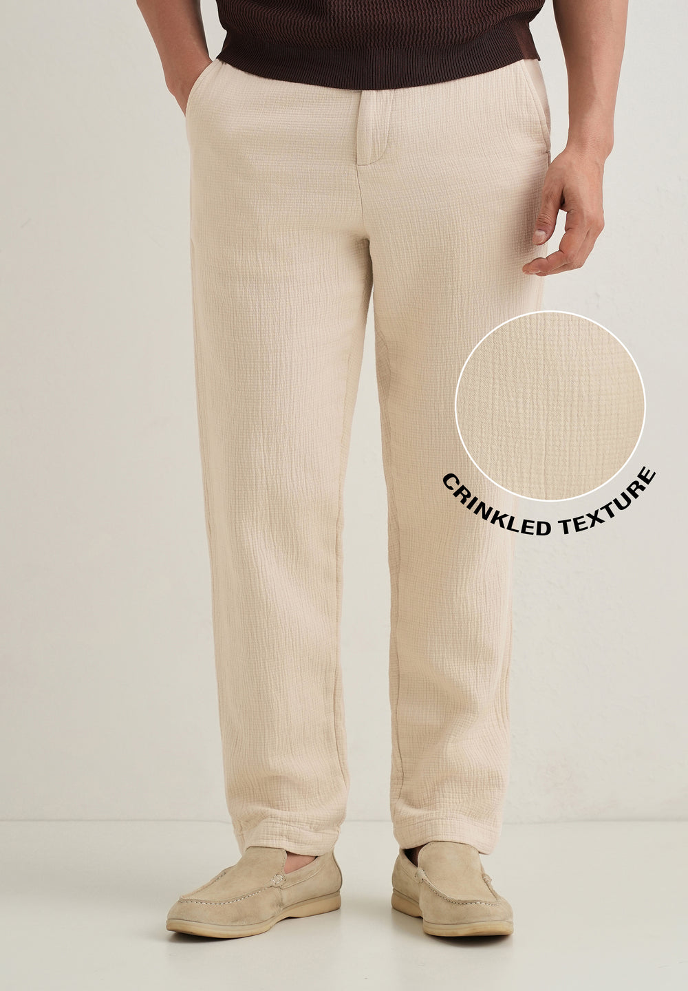 Ecru Crinkled Cotton Trouser