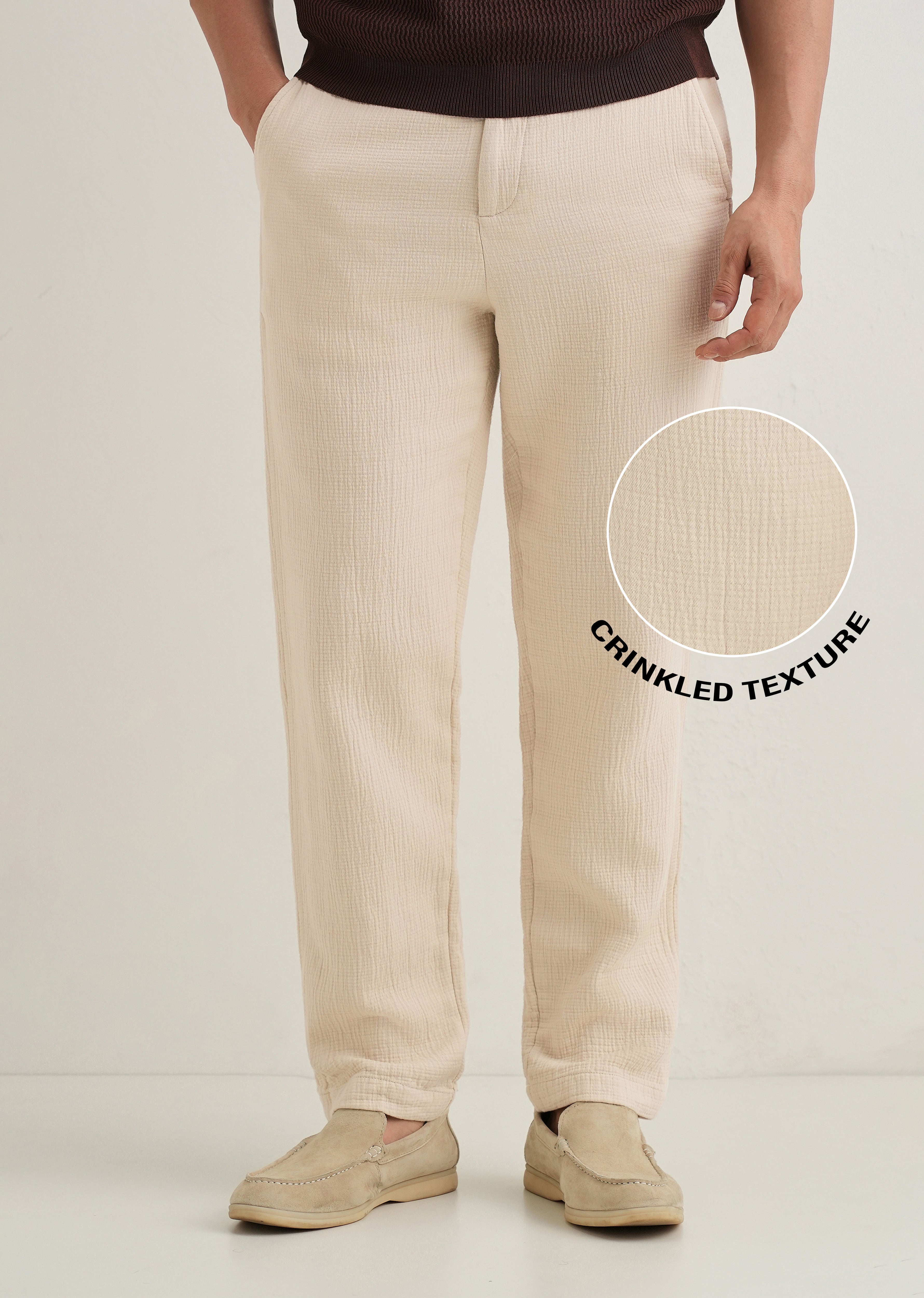 Ecru Crinkled Cotton Trouser