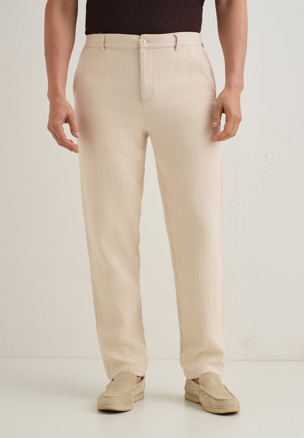 Ecru Crinkled Cotton Trouser