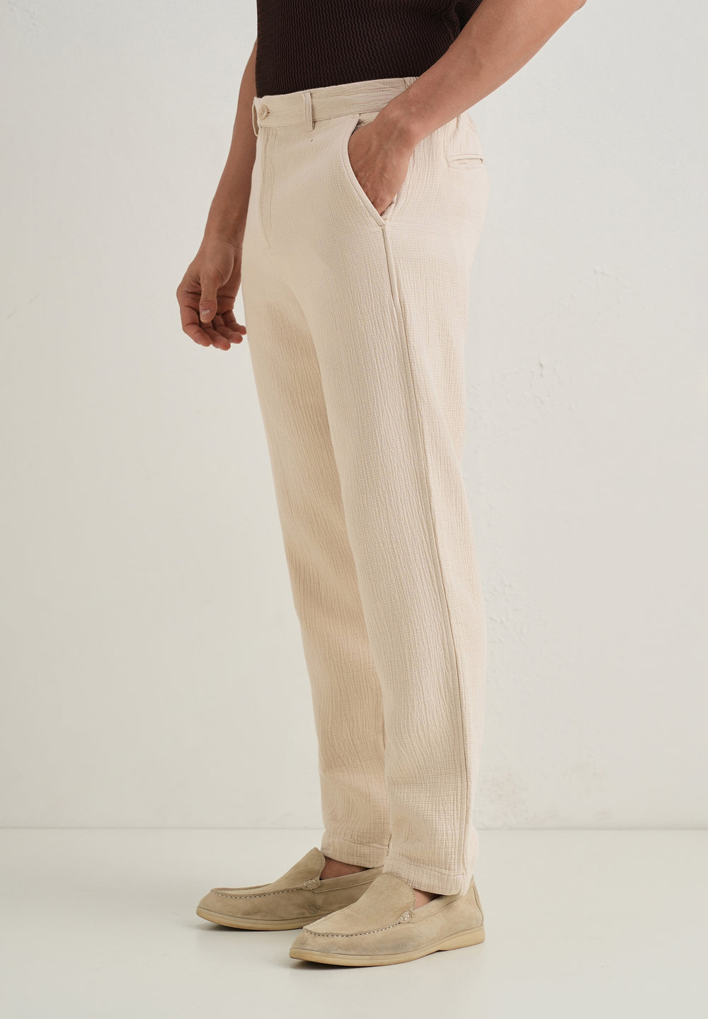 Ecru Crinkled Cotton Trouser