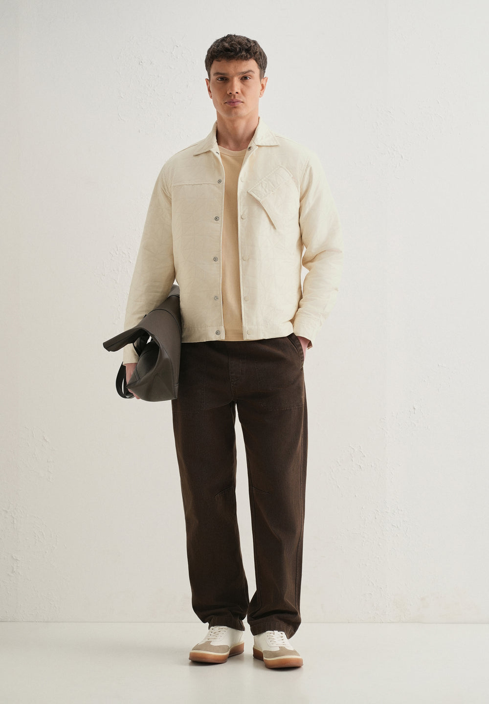 Ecru Cross Pocket Self Pattern Shacket