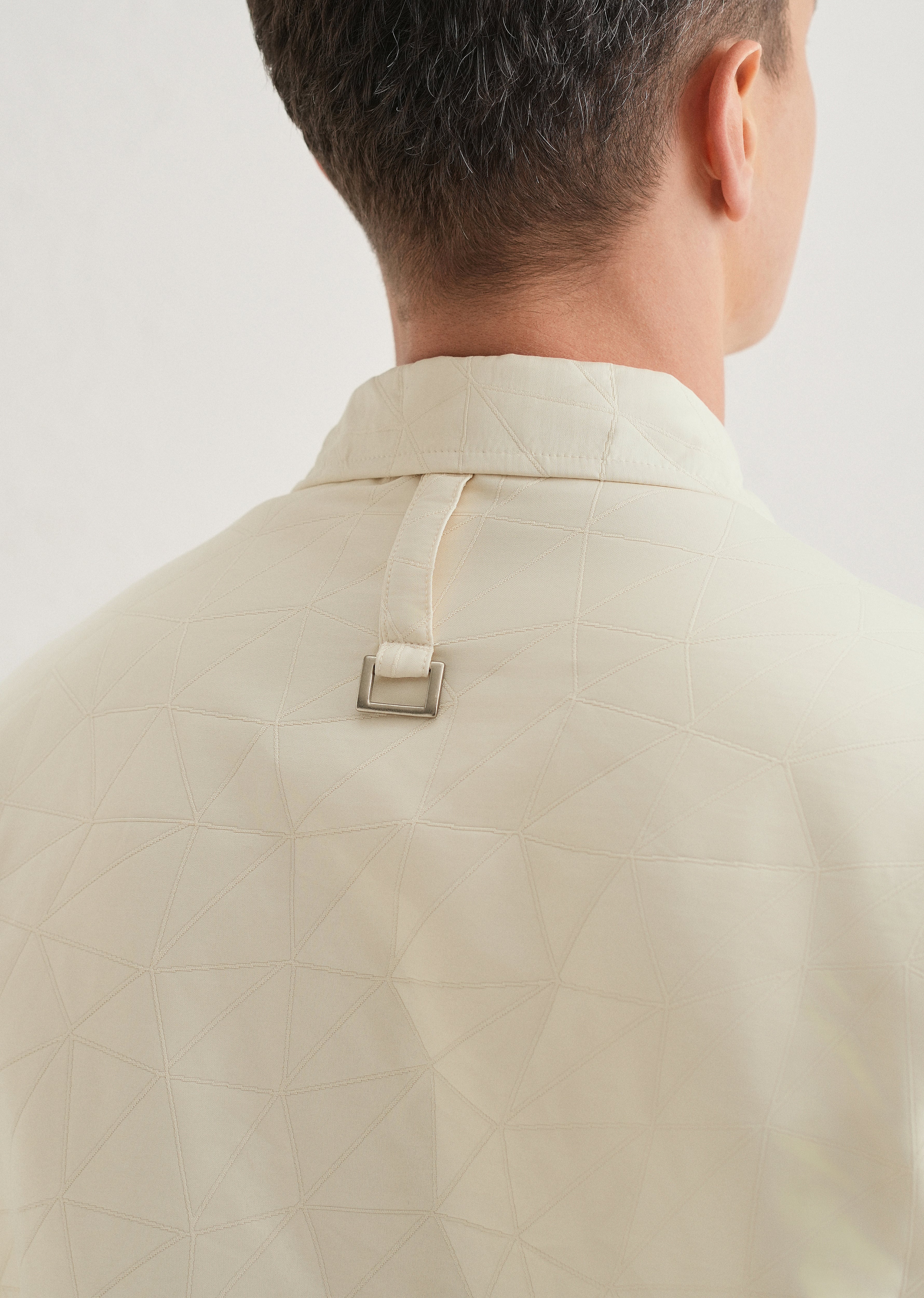 Ecru Cross Pocket Self Pattern Shacket