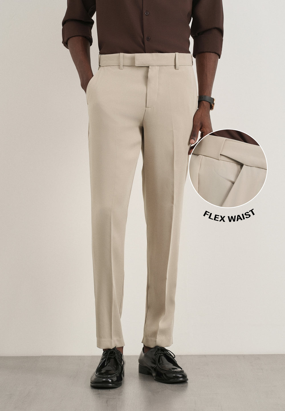 Beige Flex Waist Slim Fit Trouser