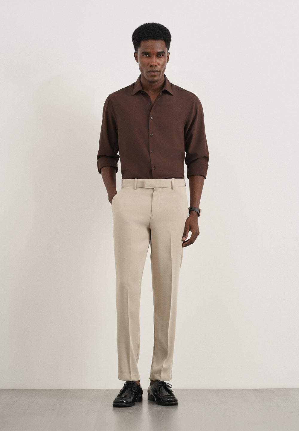 Beige Flex Waist Slim Fit Trouser