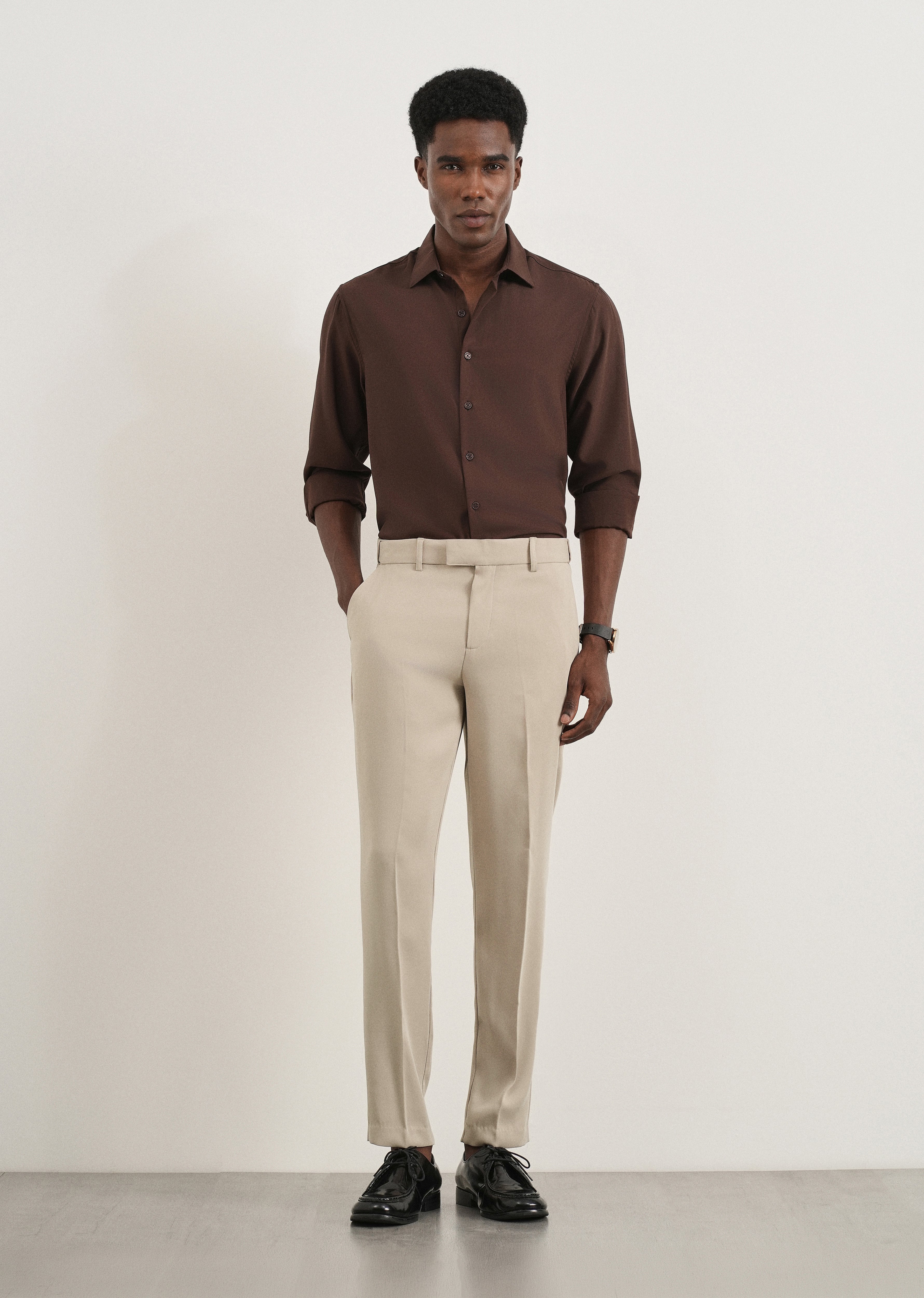 Beige Flex Waist Slim Fit Trouser