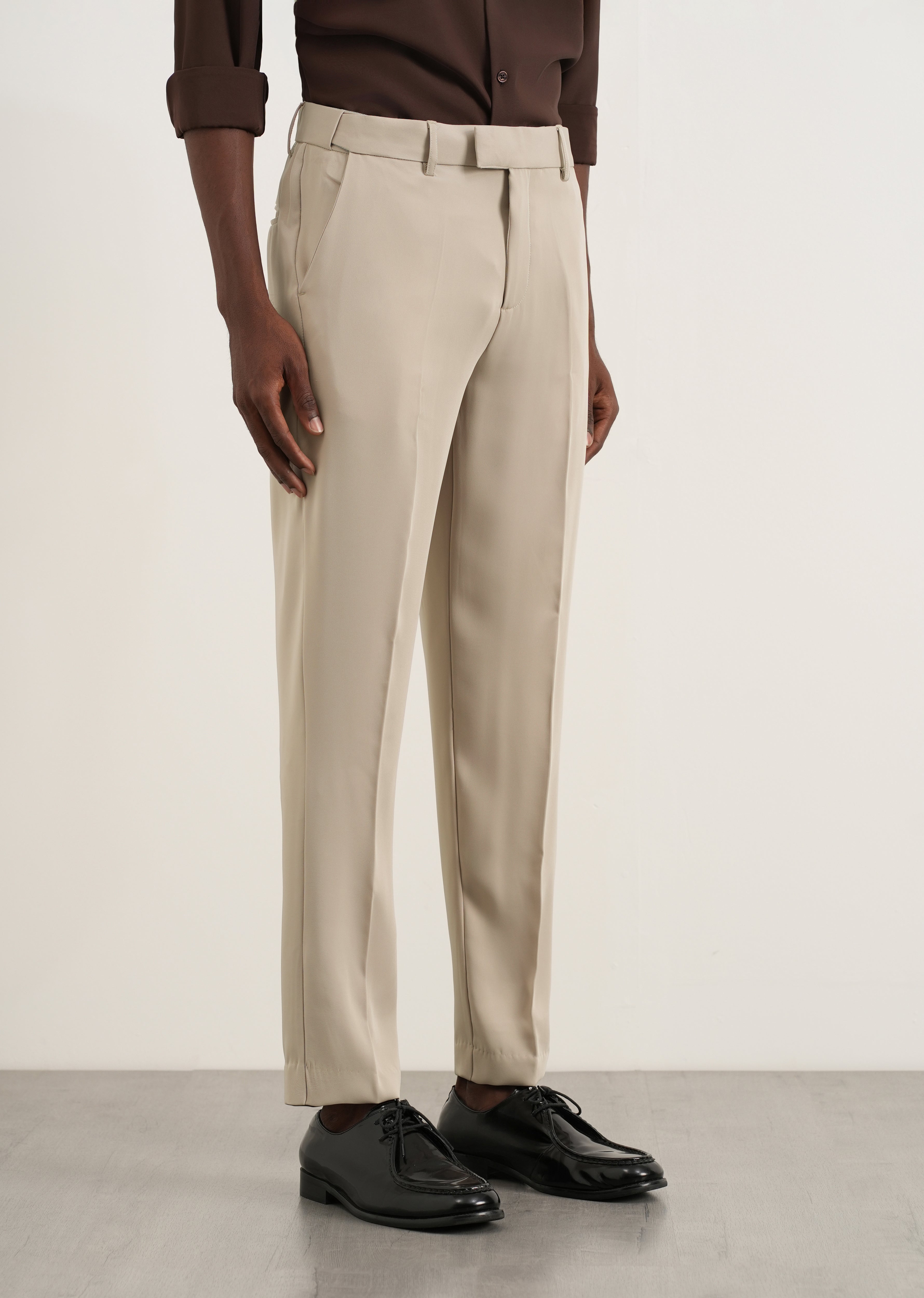 Beige Flex Waist Slim Fit Trouser