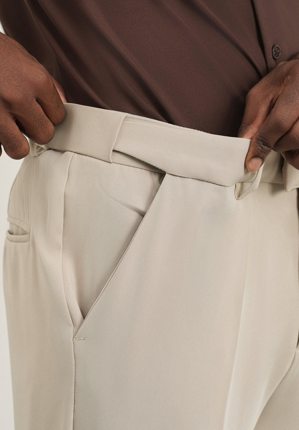 Beige Flex Waist Slim Fit Trouser