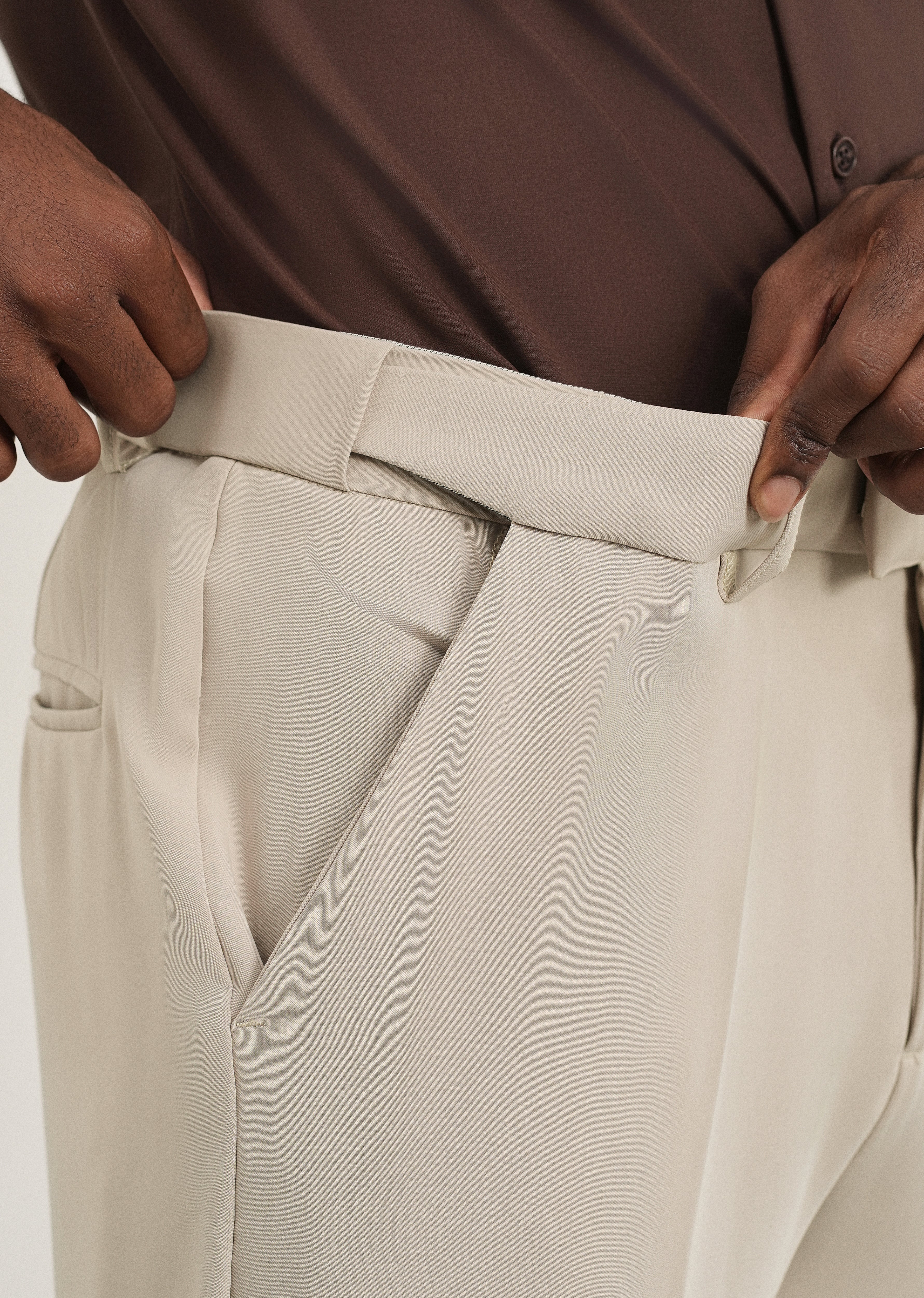 Beige Flex Waist Slim Fit Trouser