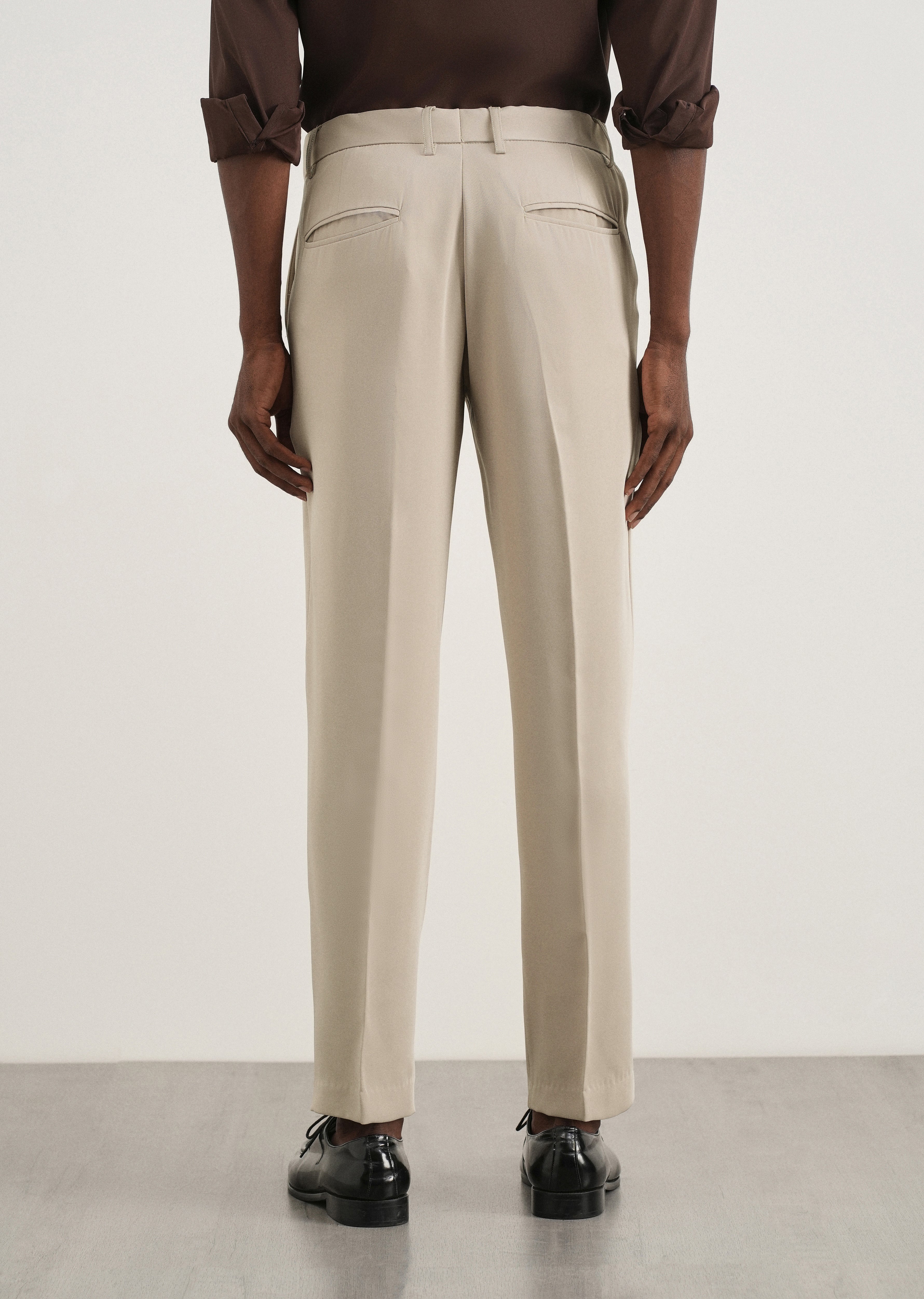 Beige Flex Waist Slim Fit Trouser