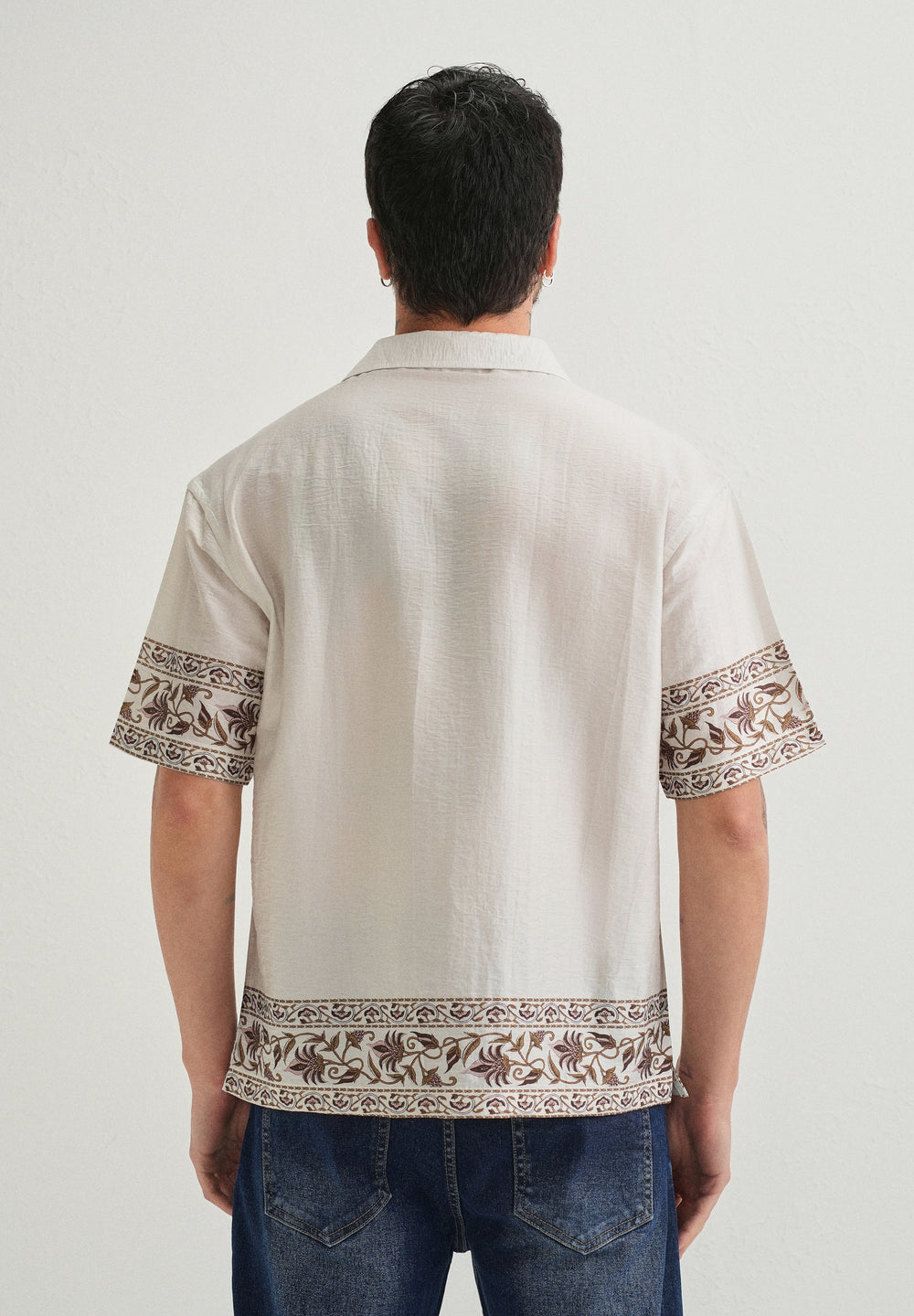 Ecru Floral Panel Printed Shirt