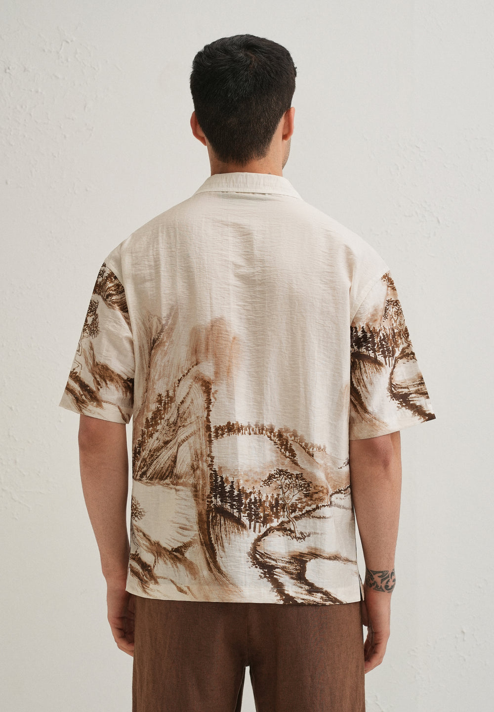 Ecru Ink Wash Placement Print Shirt