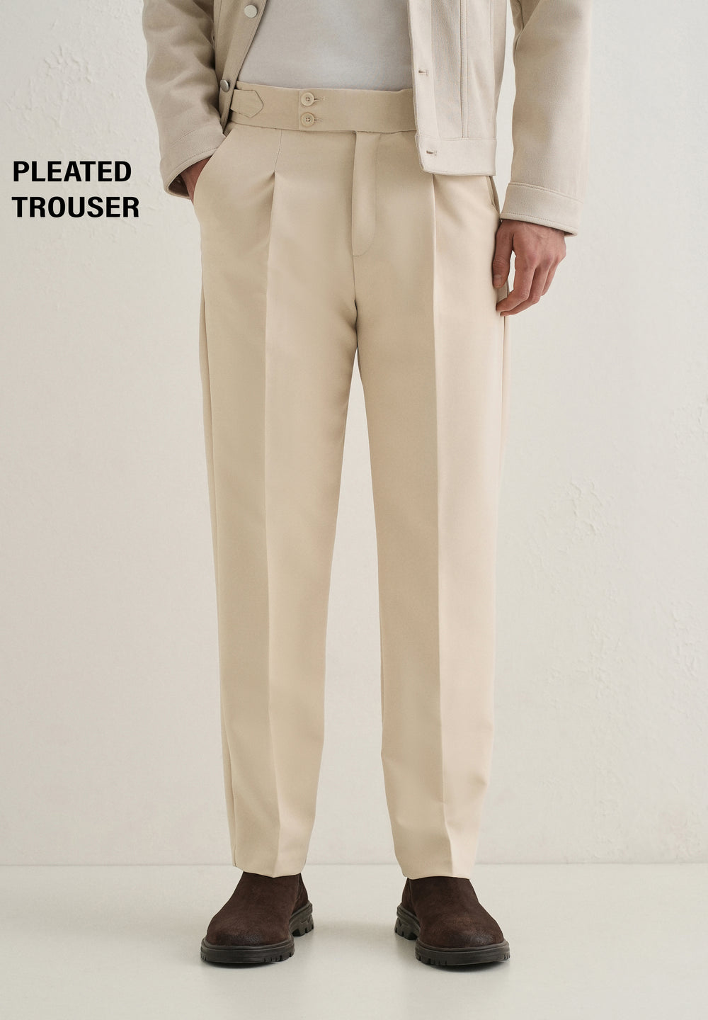 Ecru Pleated Gurkha Pant