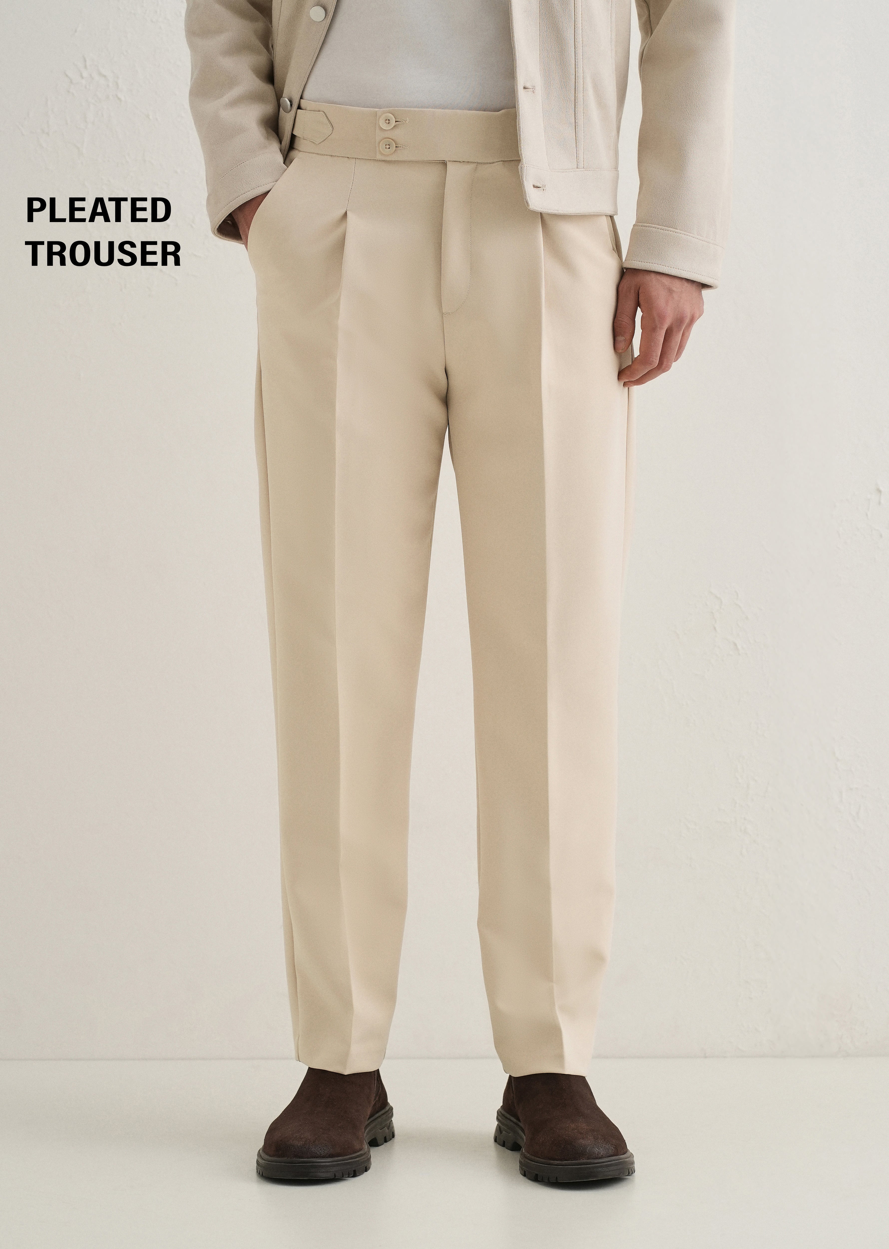 Ecru Pleated Gurkha Pant
