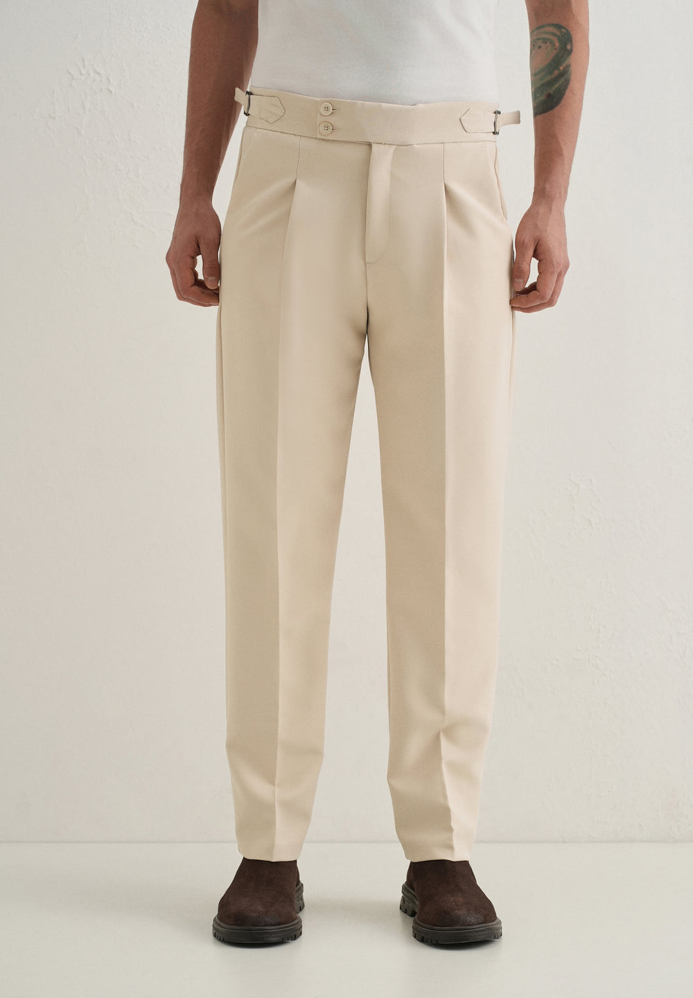 Ecru Pleated Gurkha Pant