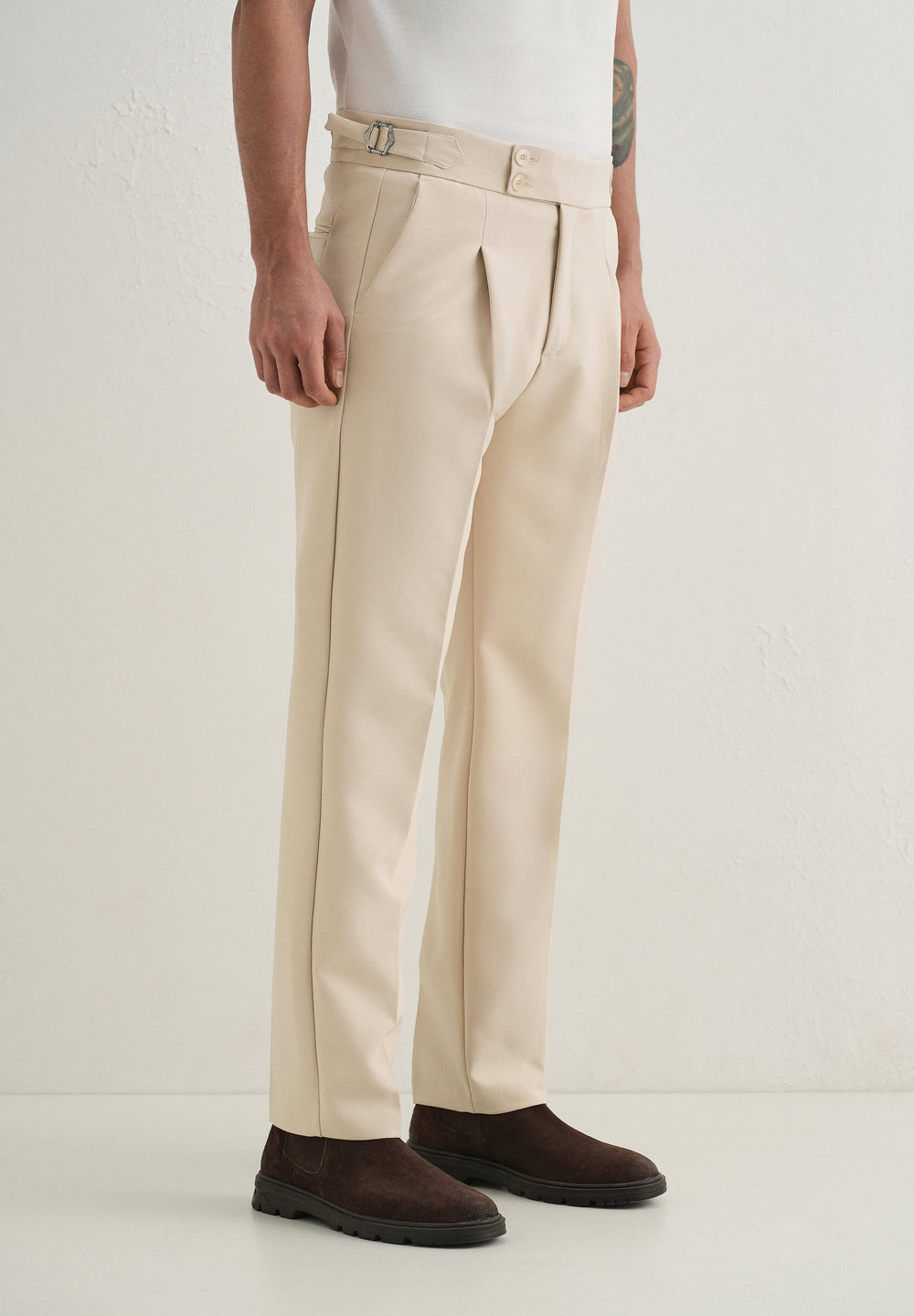 Ecru Pleated Gurkha Pant