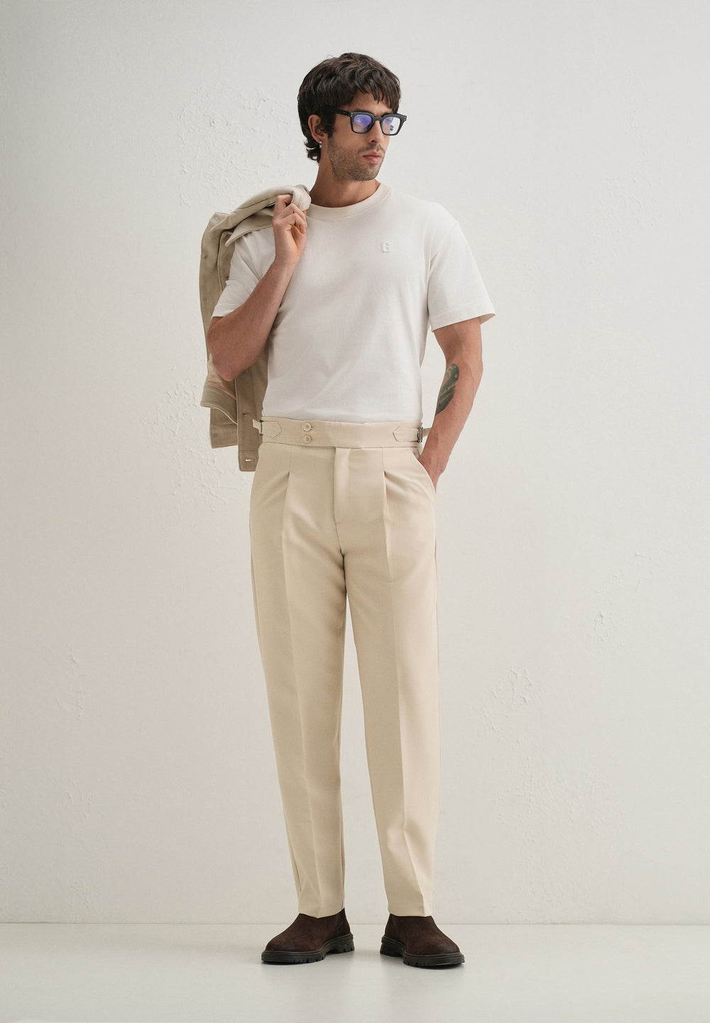 Ecru Pleated Gurkha Pant