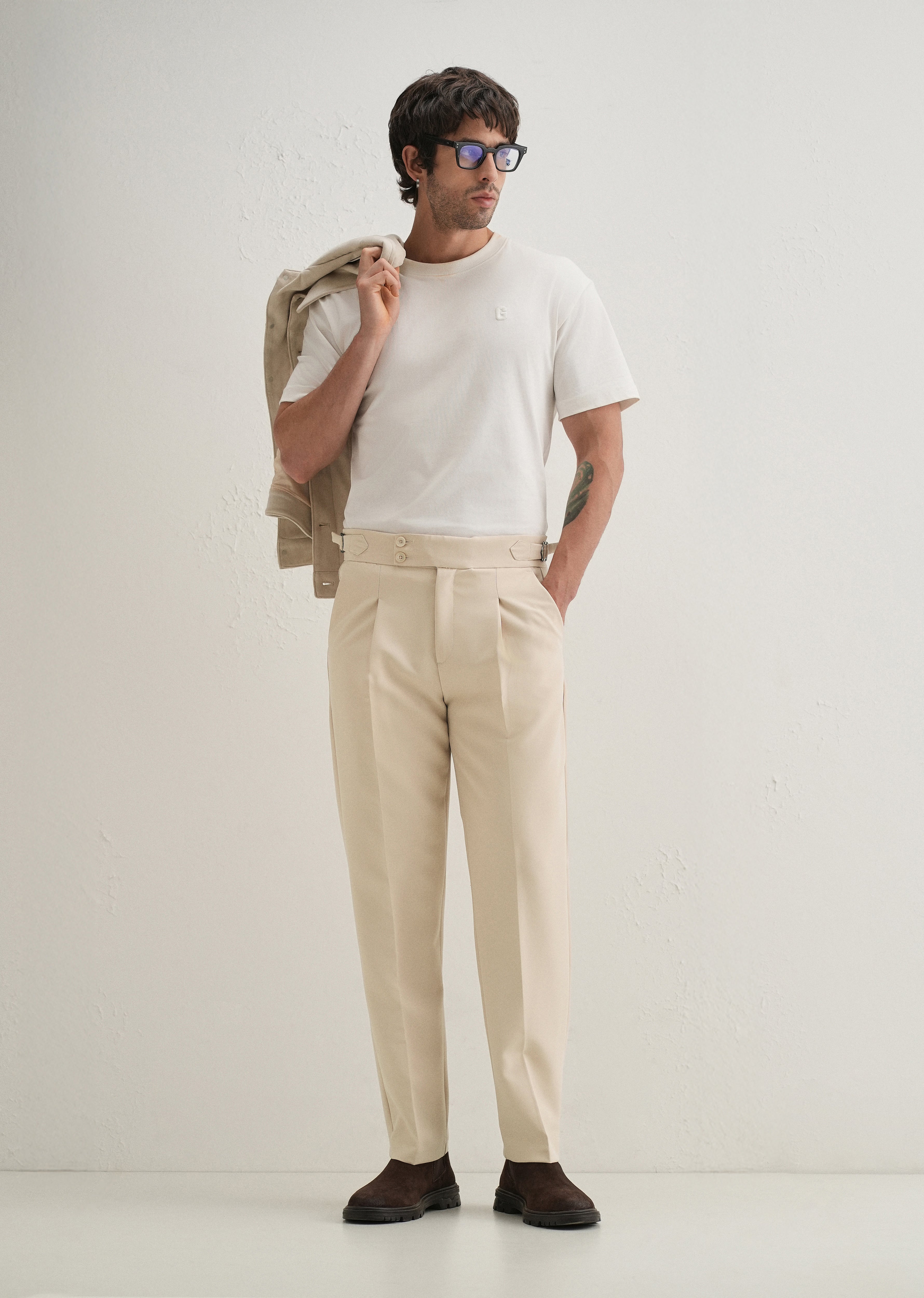 Ecru Pleated Gurkha Pant