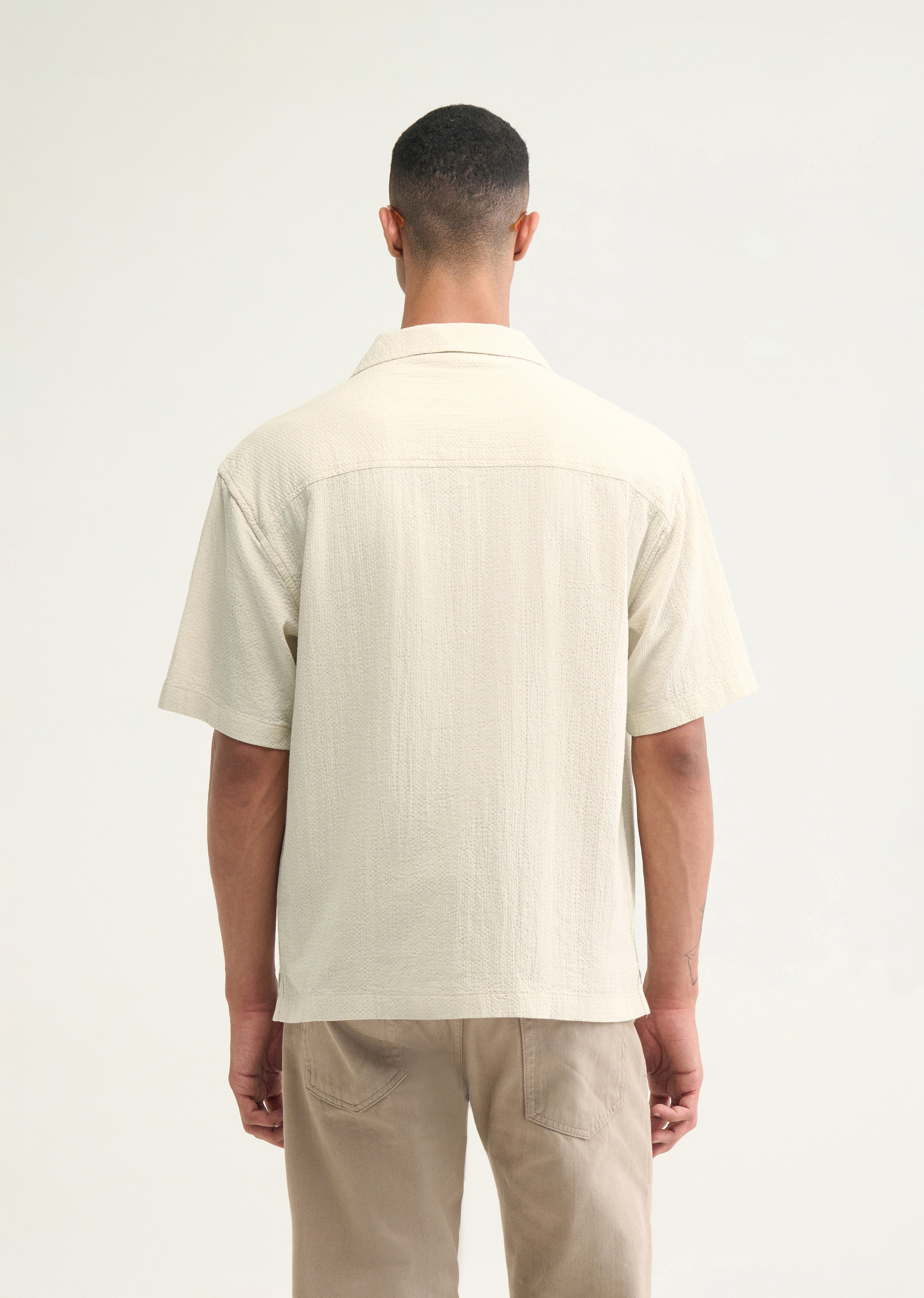 Ecru Self Patterned Boxy Shirt