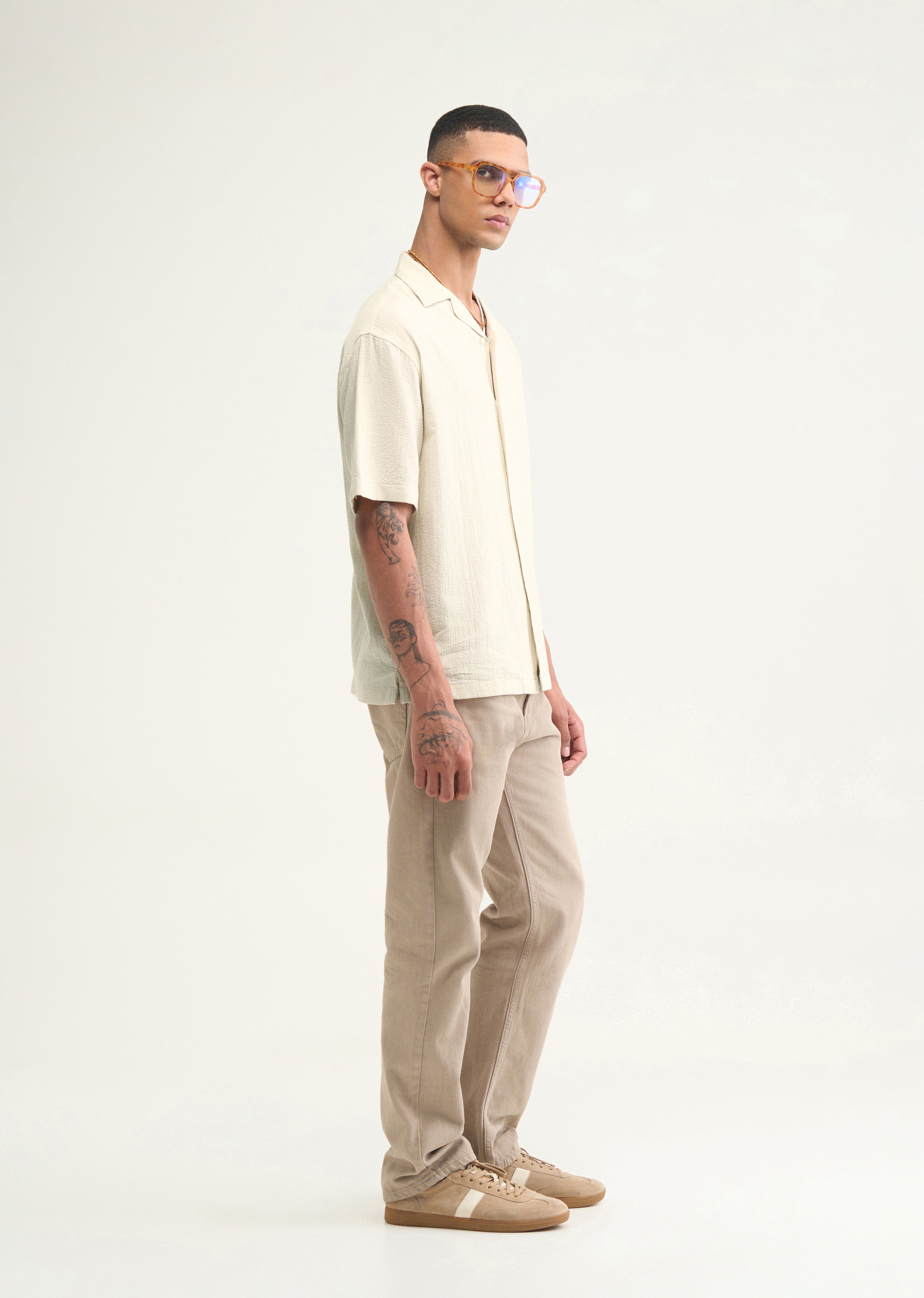 Ecru Self Patterned Boxy Shirt
