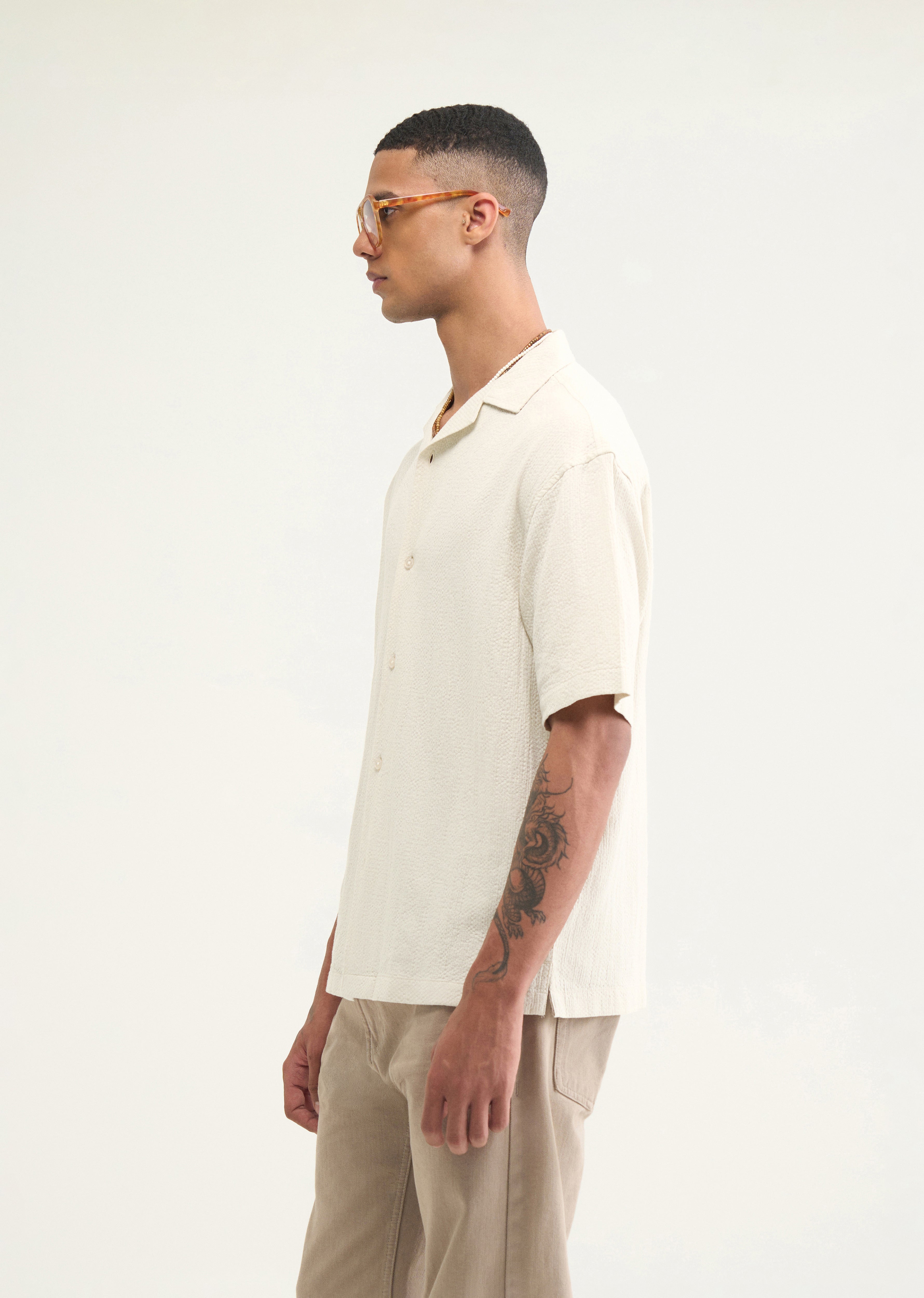 Ecru Self Patterned Boxy Shirt