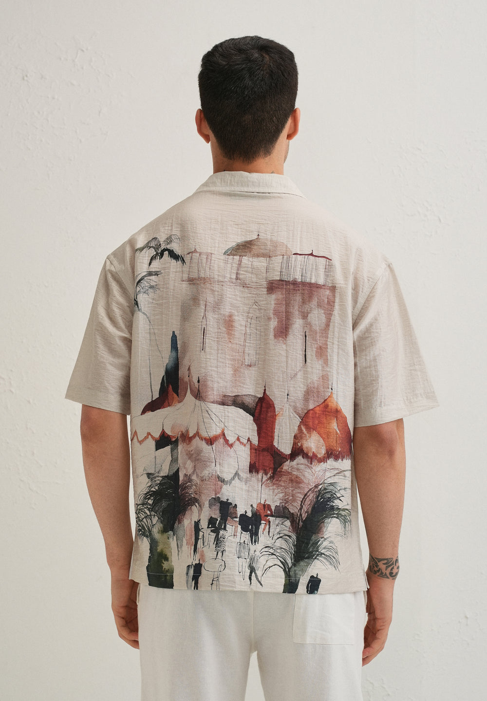 Ecru Wash Placement Print Shirt