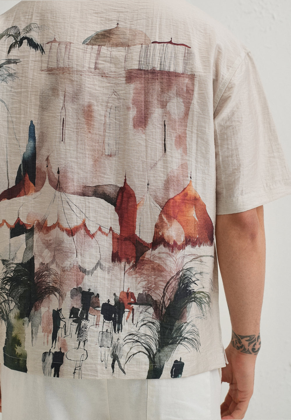 Ecru Wash Placement Print Shirt