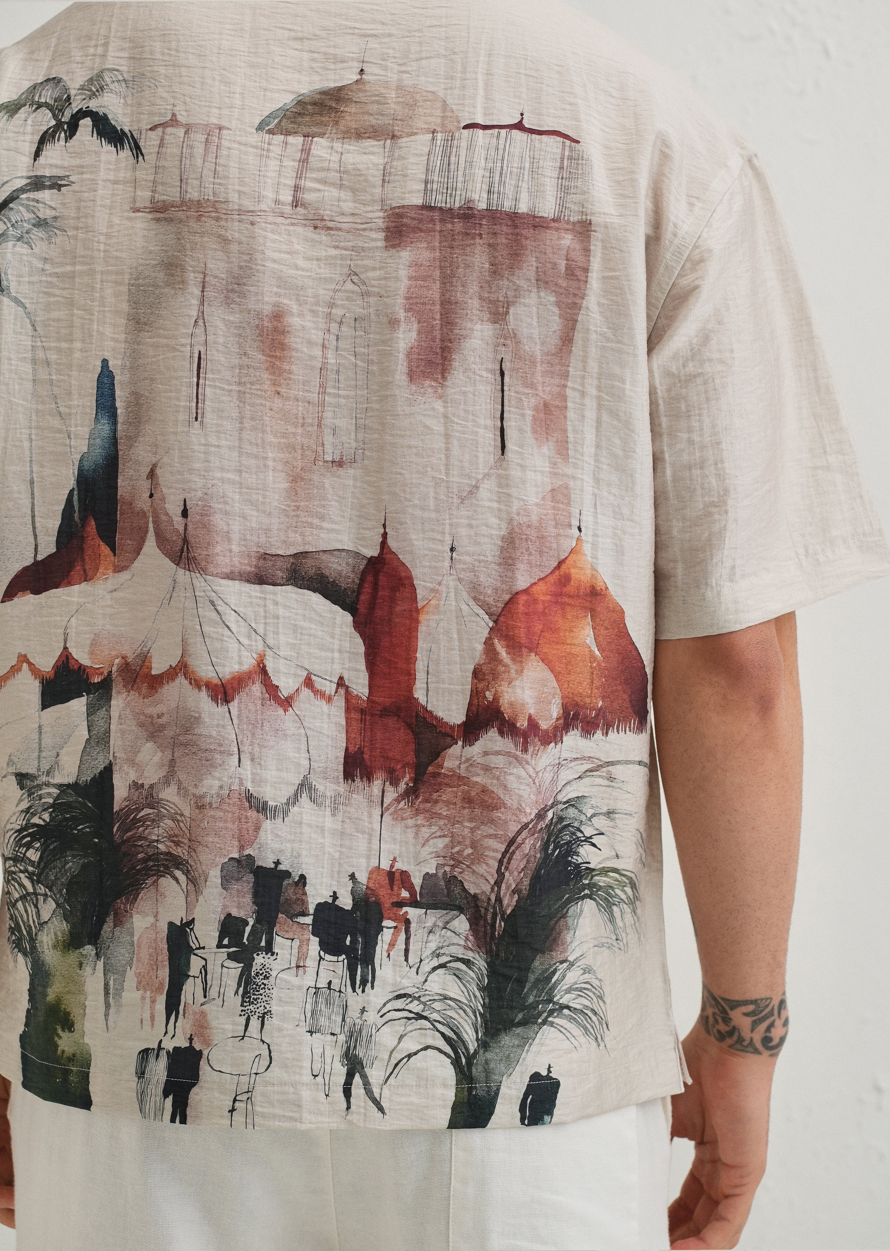 Ecru Wash Placement Print Shirt