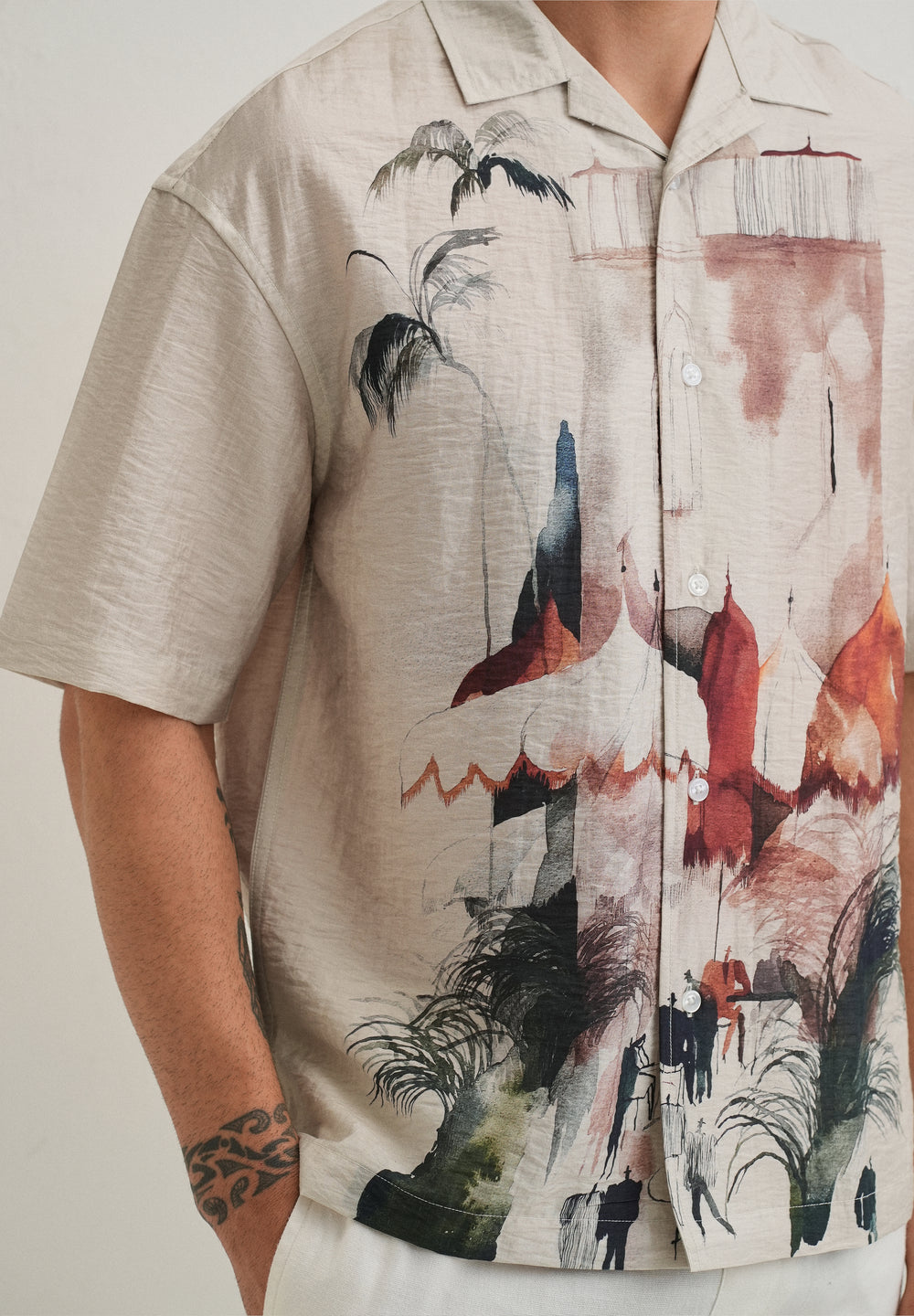 Ecru Wash Placement Print Shirt