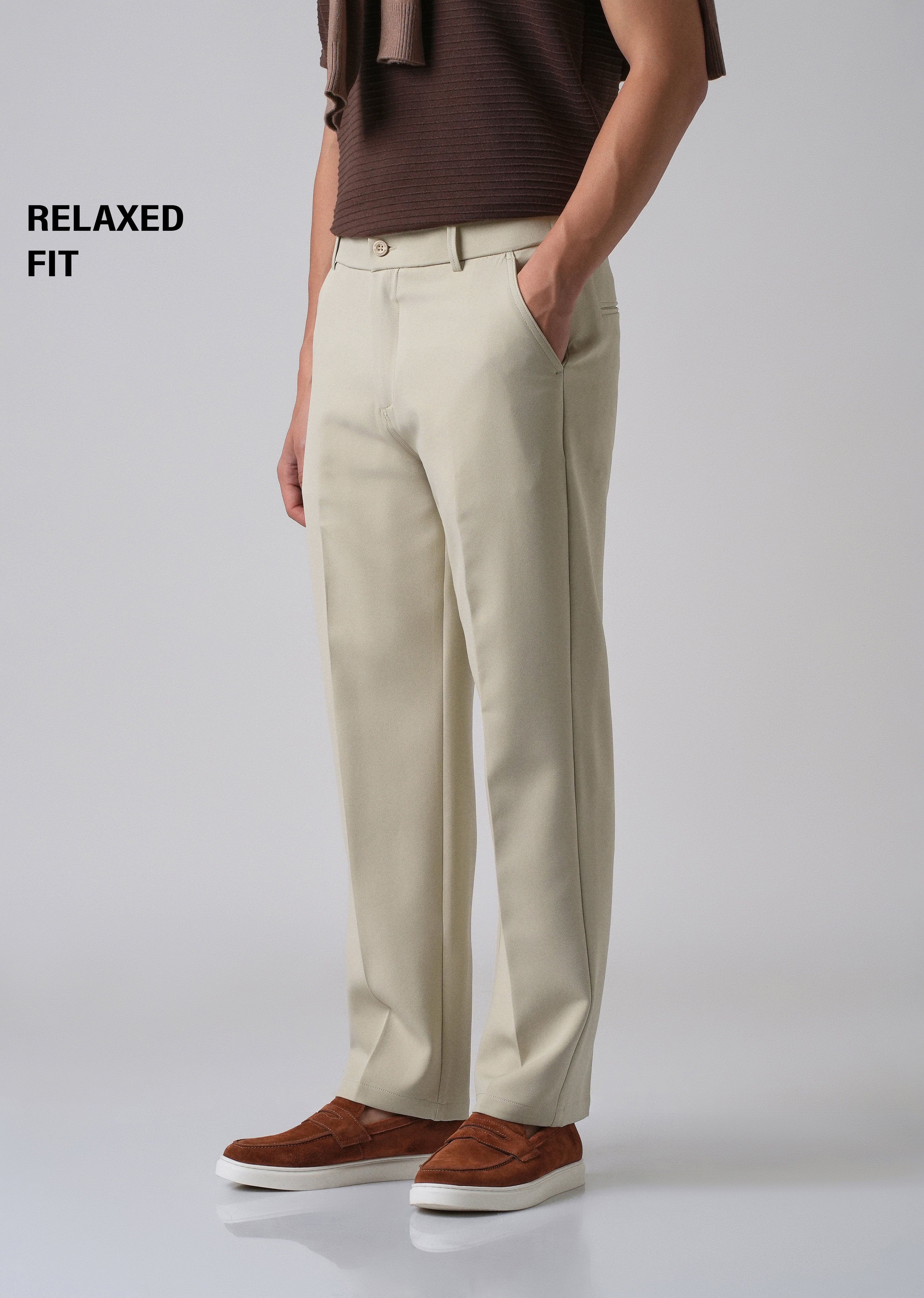 Ecru Beige Relaxed Fit Trousers
